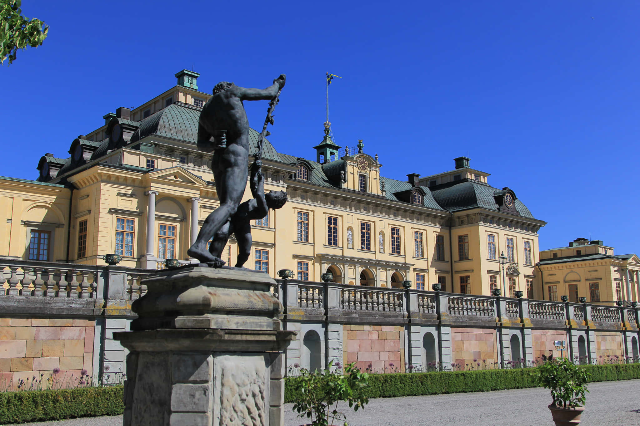 Drottningholm Palace, yellow palace, green roofs, Full HD Desktop Wallpaper