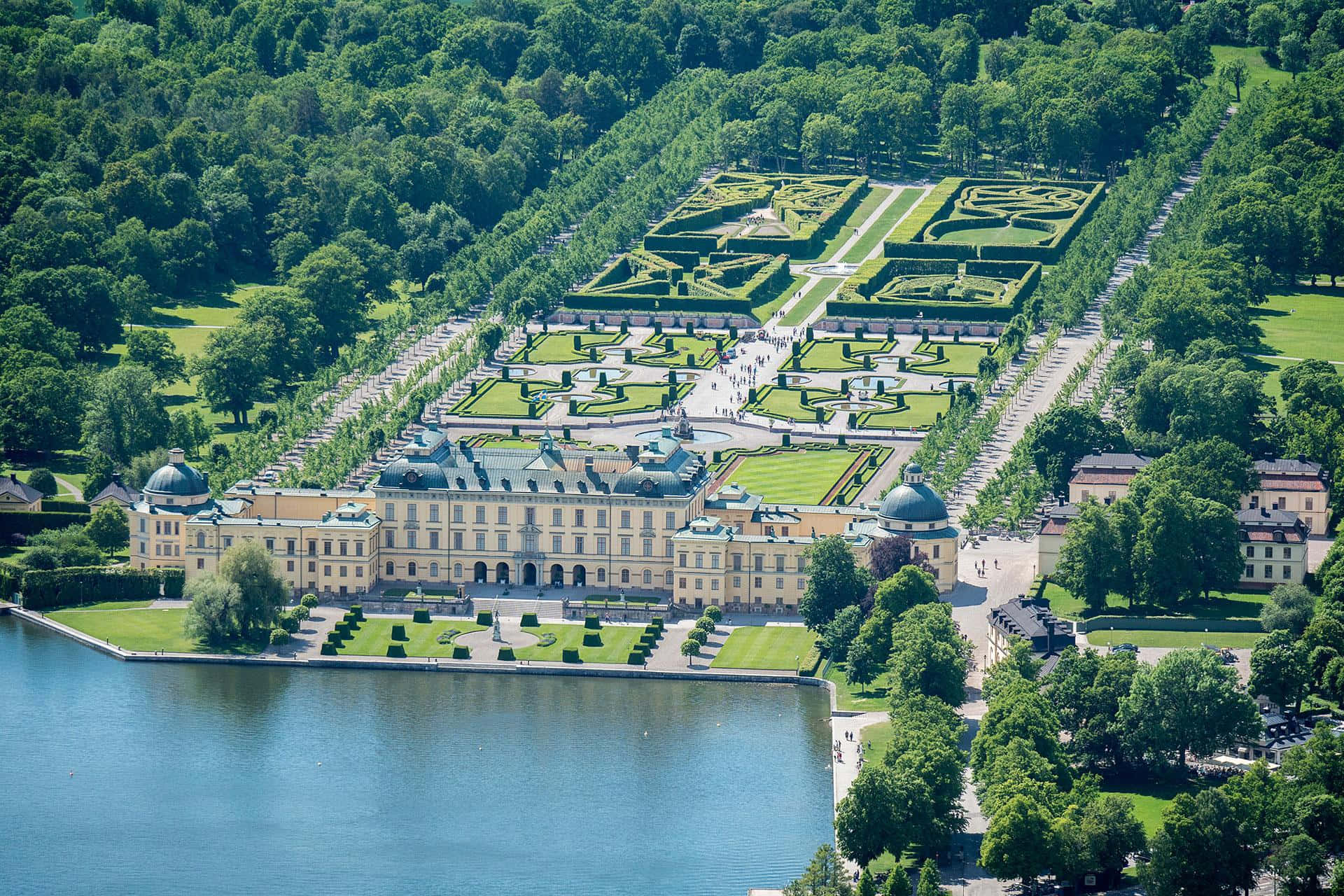 Drottningholm Palace, yellow palace, symmetrical gardens, Full HD Desktop Wallpaper