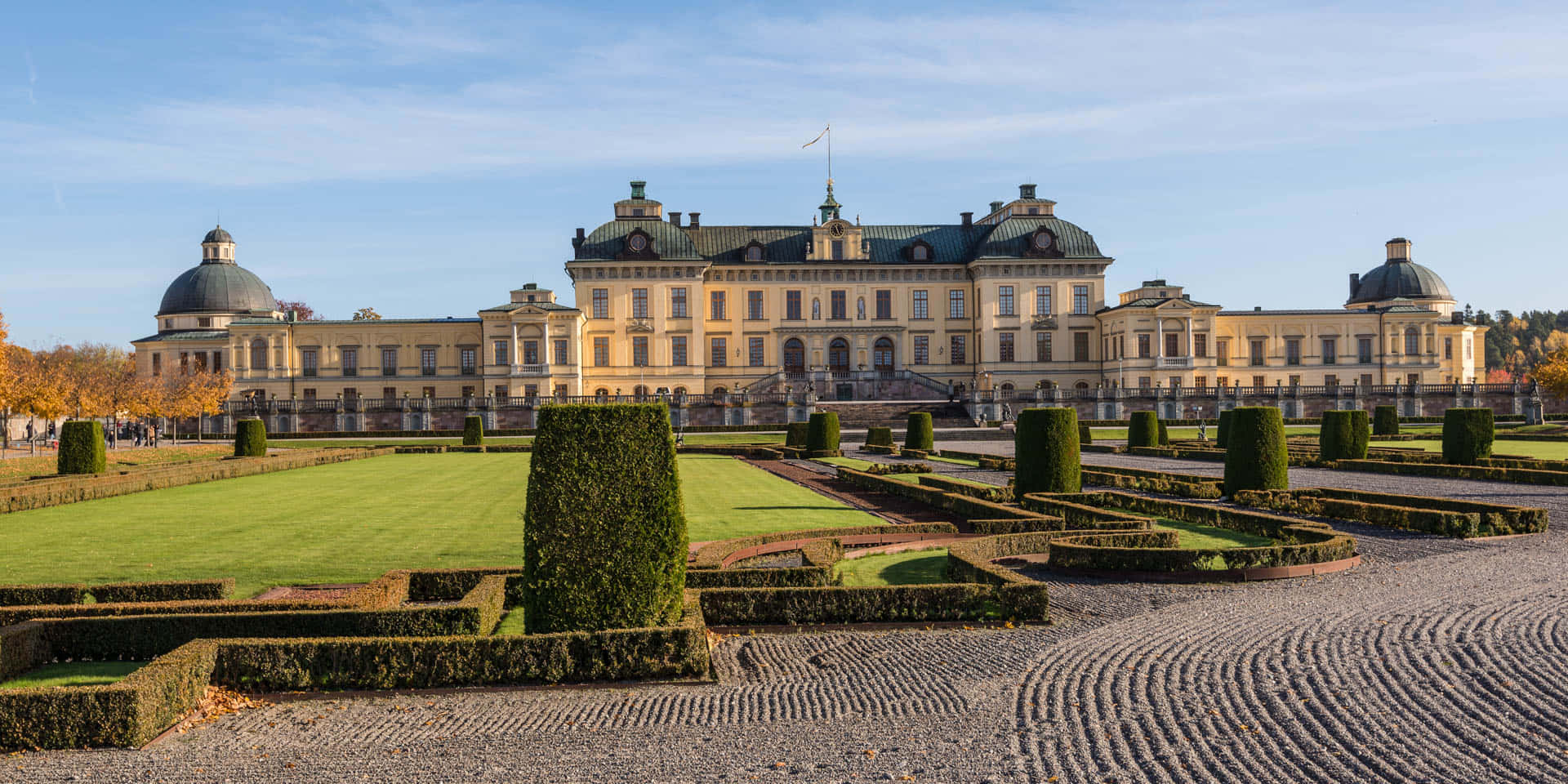 Drottningholm Palace, yellow palace, domed towers, Full HD Desktop Wallpaper