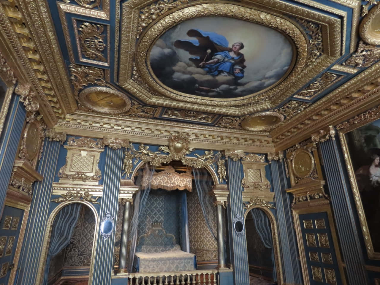 Drottningholm Palace, blue and gold, gilded ceiling fresco, HD Desktop Wallpaper