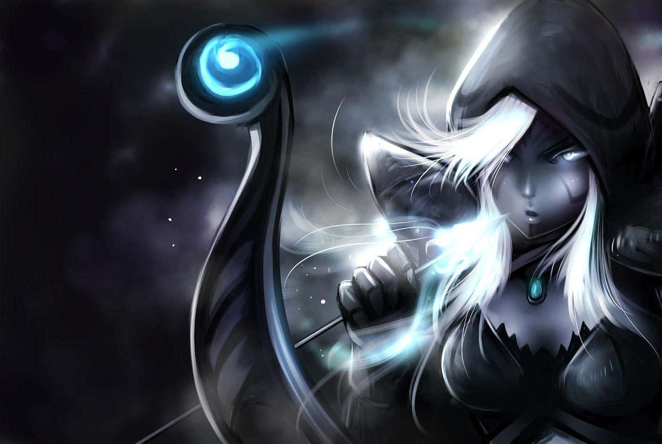 Drow Ranger, white hair, glowing blue magic, HD Desktop Wallpaper