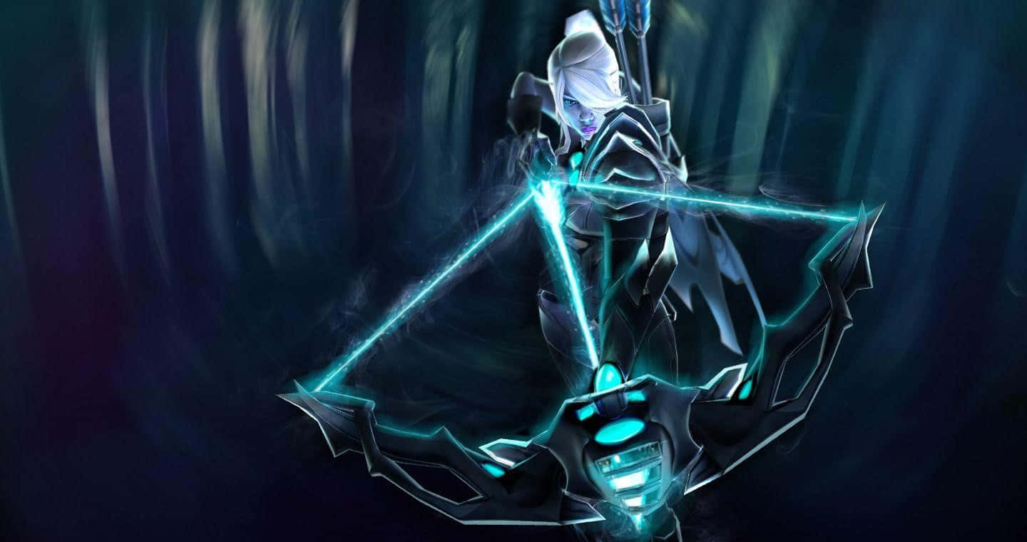 Drow Ranger, glowing blue armored archer, futuristic bow, HD Desktop Wallpaper
