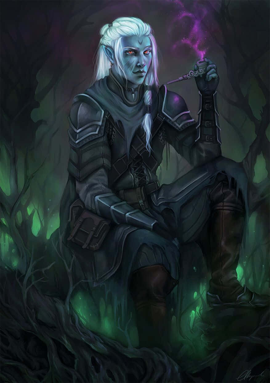Drow Ranger, pale blue-skinned elf, glowing red eyes, SD Phone Wallpaper
