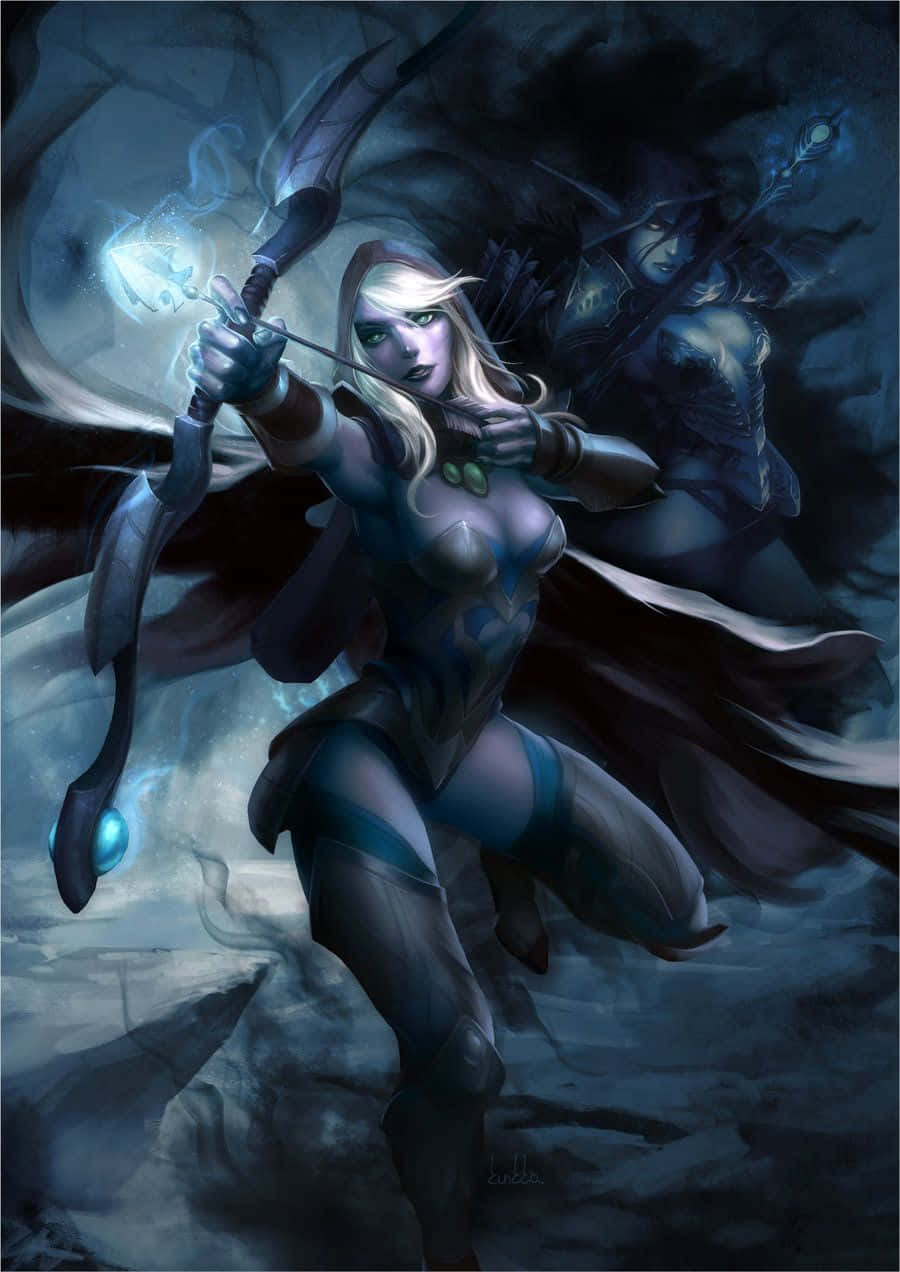 Drow Ranger, blonde female archer, glowing bow, SD Phone Wallpaper