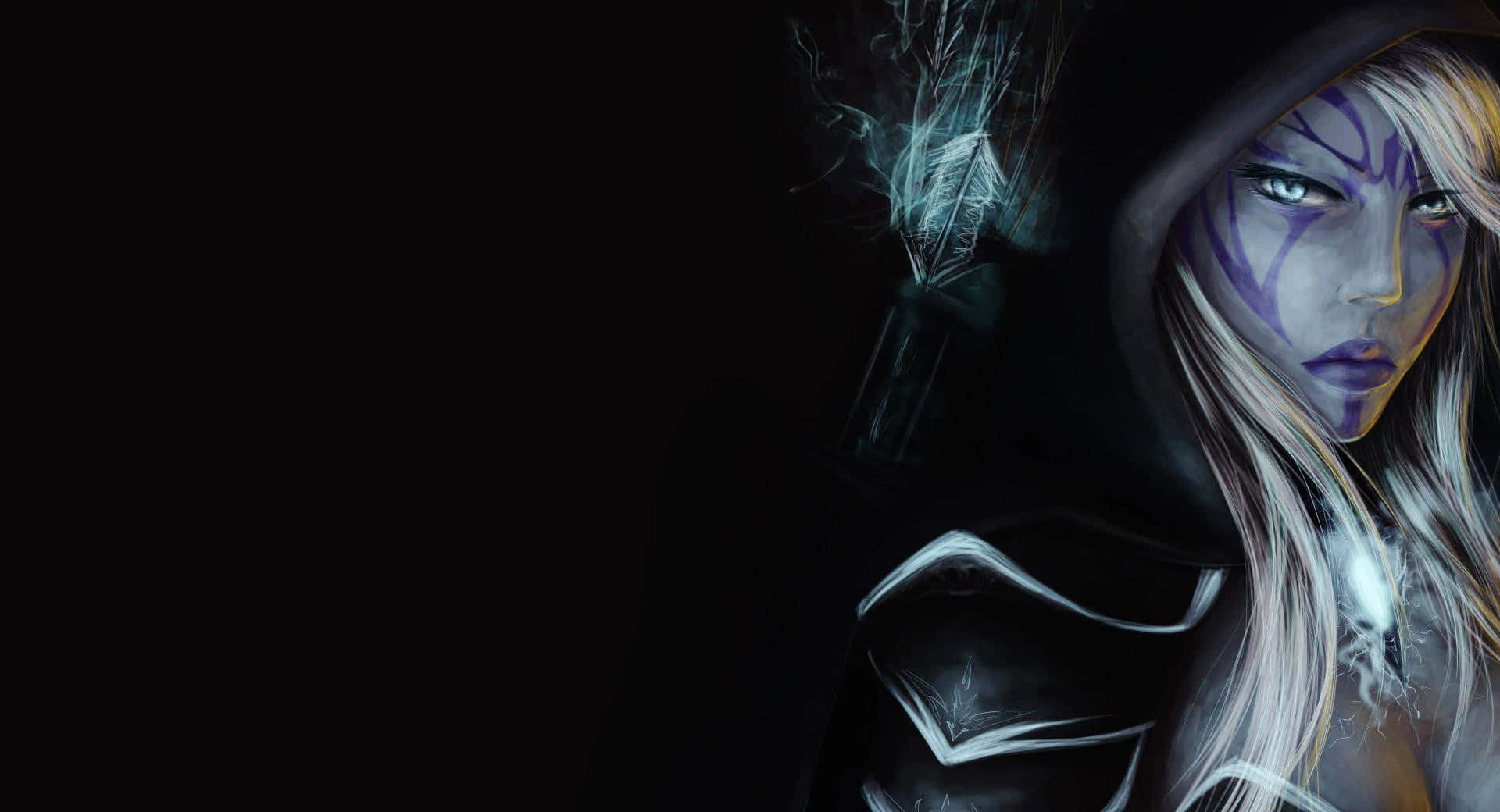 Drow Ranger, hooded female figure, glowing eyes, Full HD Desktop Wallpaper