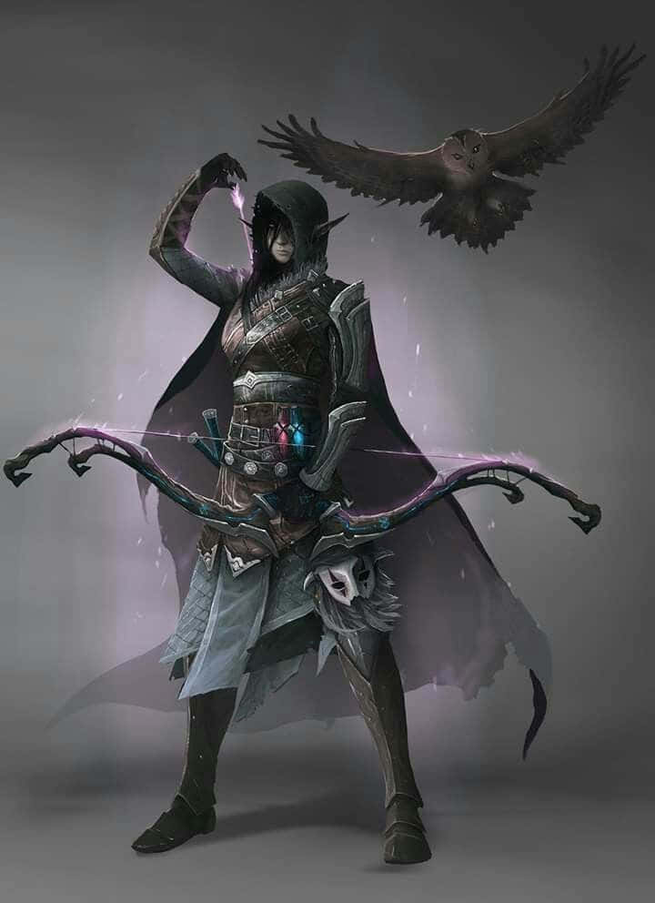 Drow Ranger, glowing purple bow, flying owl, SD Phone Wallpaper