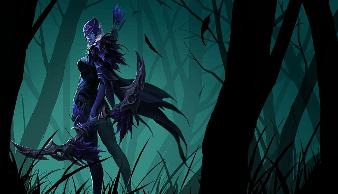 Drow Ranger, purple armor, feathered weapons, HD Desktop Wallpaper