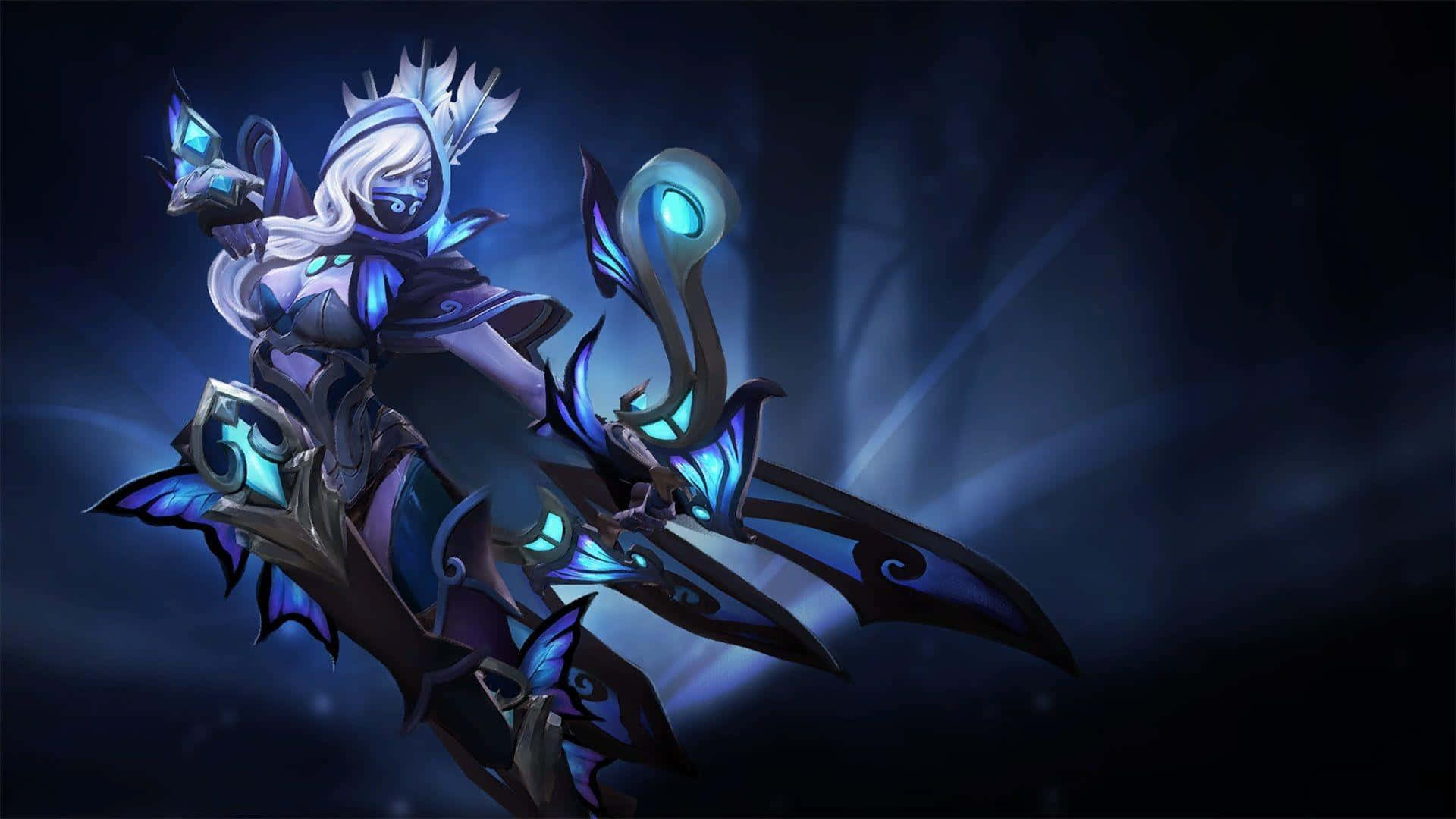 Drow Ranger, glowing blue armor, ornate weapons, Full HD Desktop Wallpaper