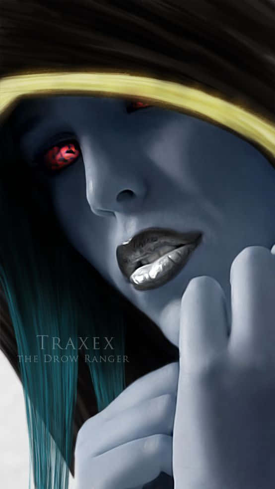 Drow Ranger, pale blue-skinned, glowing red eyes, SD Phone Wallpaper