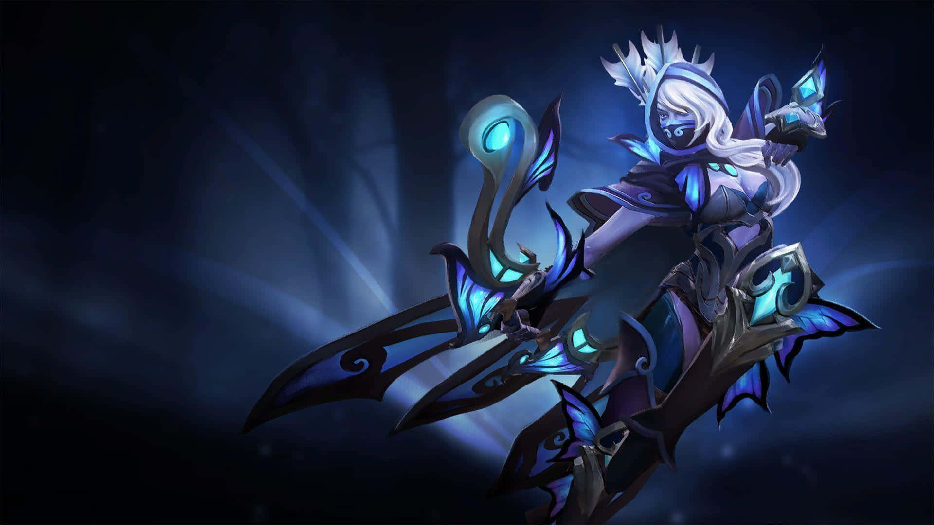 Drow Ranger, glowing blue armor, ornate weapons, Full HD Desktop Wallpaper