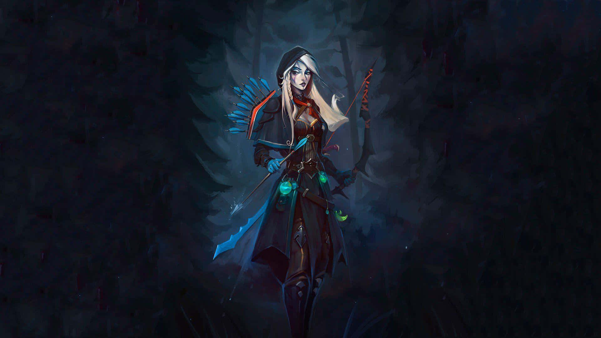 Drow Ranger, hooded archer, glowing blue arrows, Full HD Desktop Wallpaper