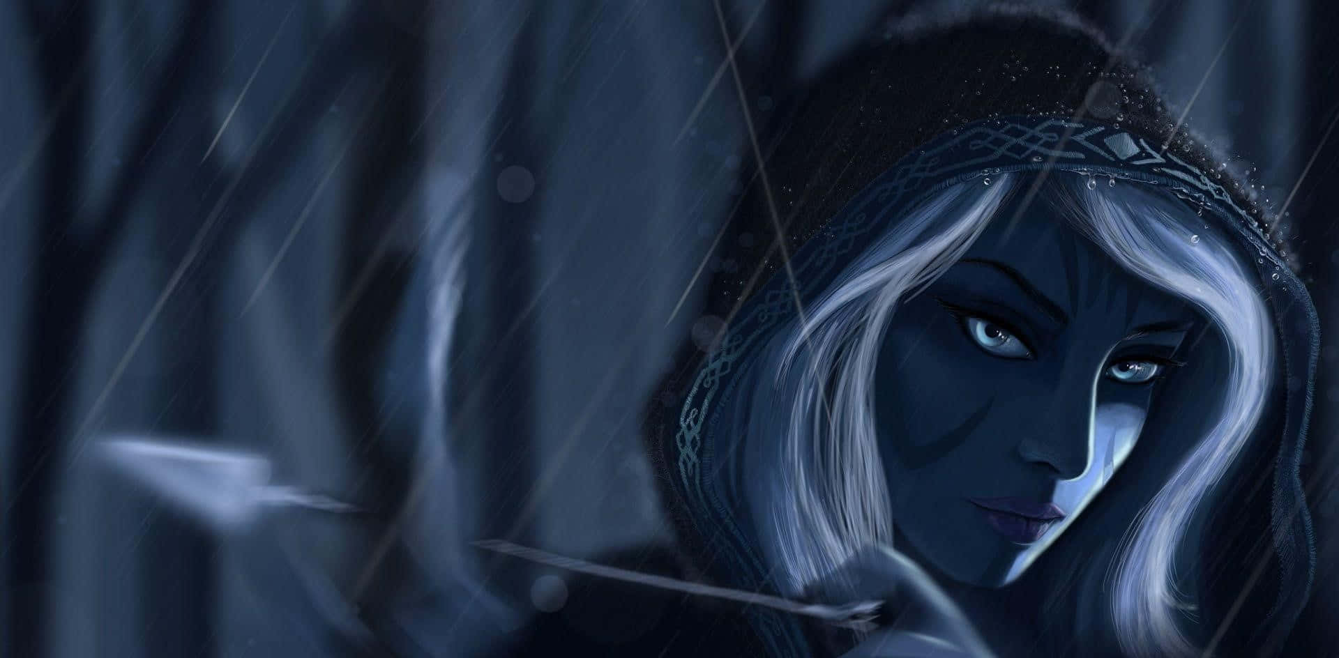 Drow Ranger, hooded archer, pale blue skin, Full HD Desktop Wallpaper