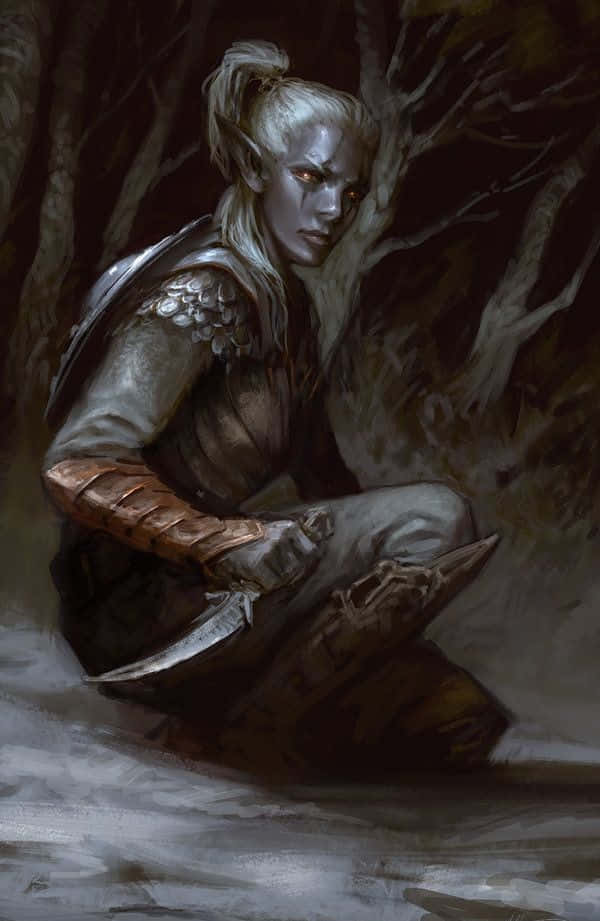 Drow Ranger, snowy forest, glowing red eyes, SD Phone Wallpaper