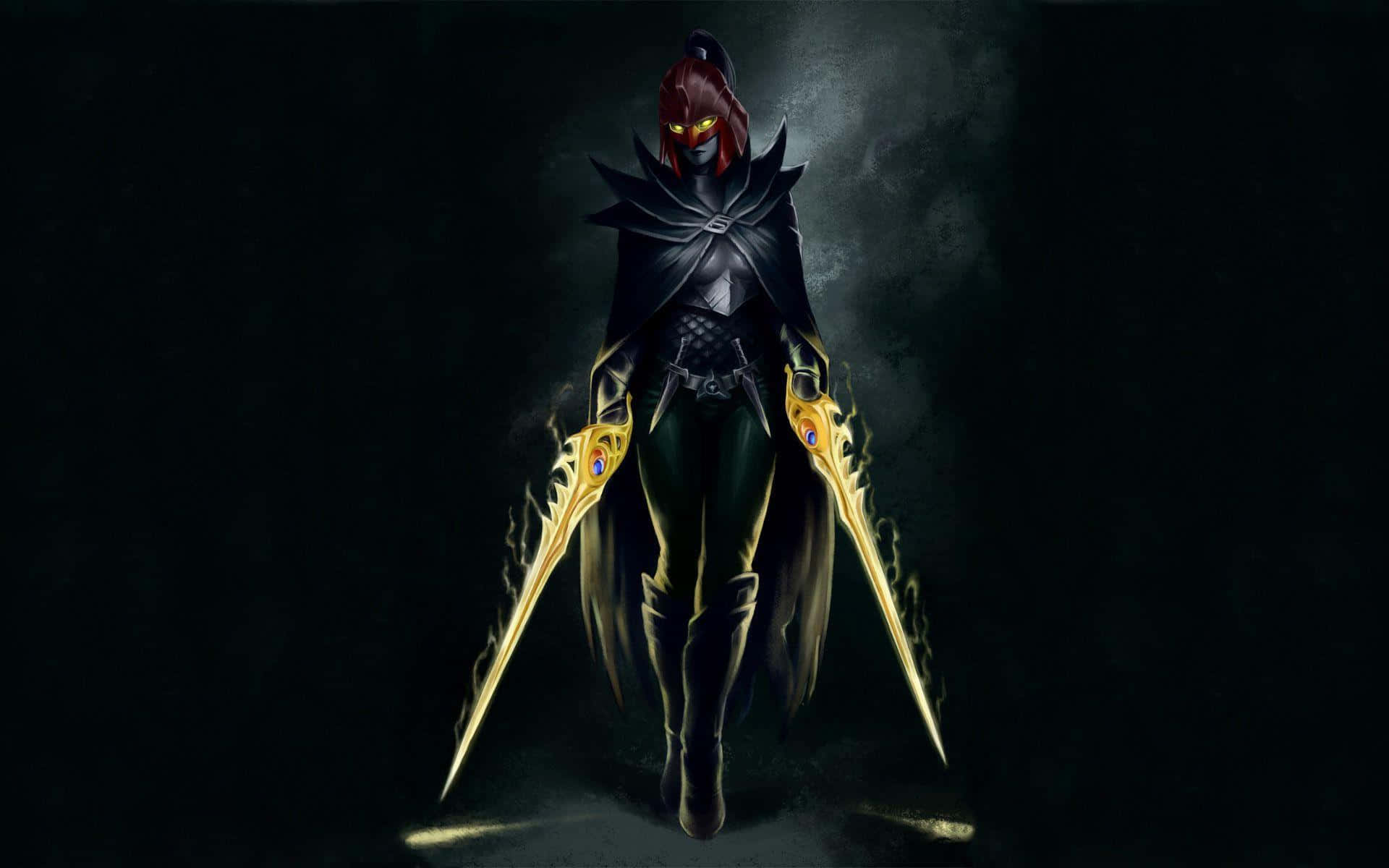 Drow Ranger, glowing yellow eyes, ornate golden blades, Full HD Desktop Wallpaper