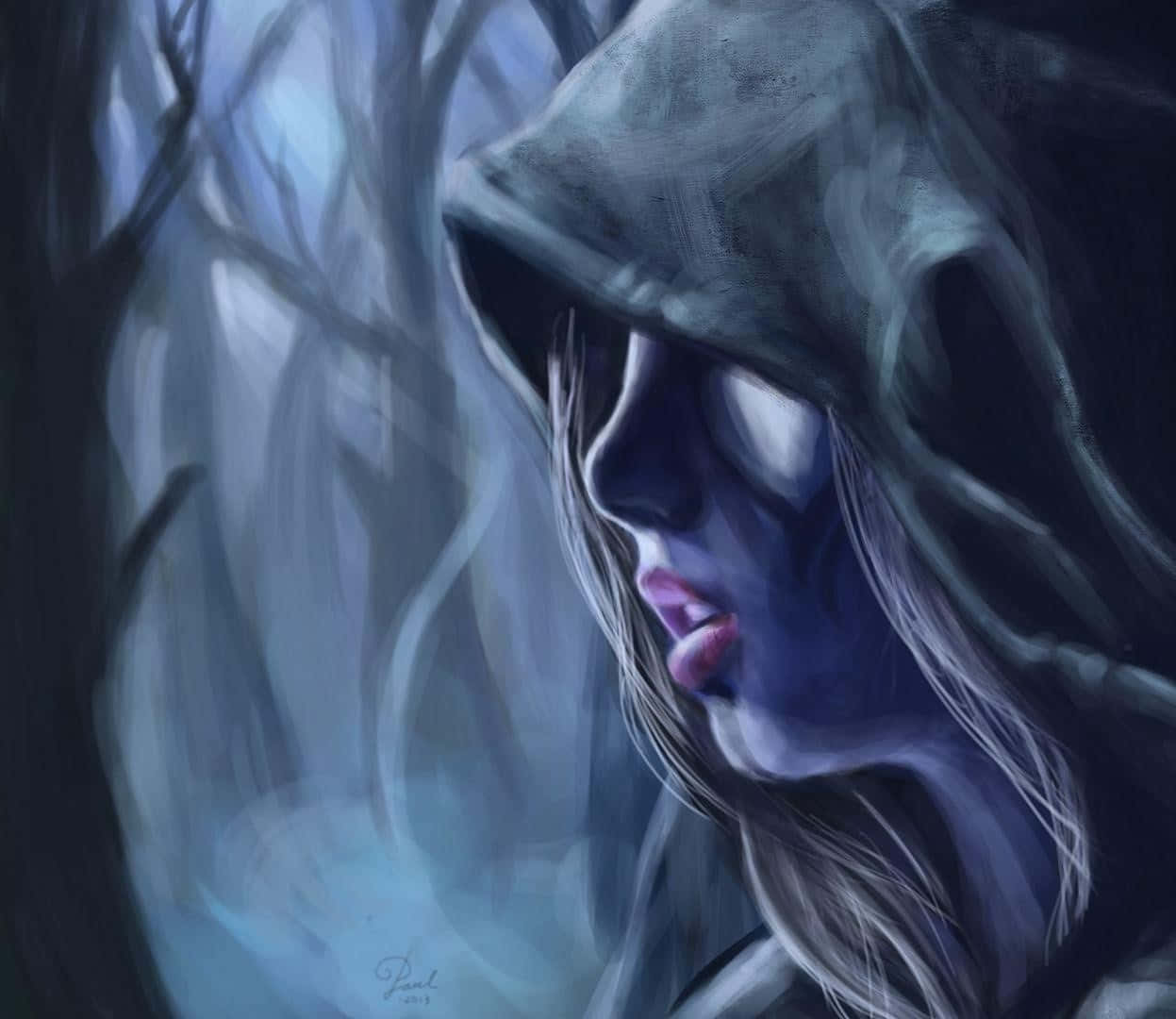 Drow Ranger, hooded figure, pale skin, SD Desktop Wallpaper