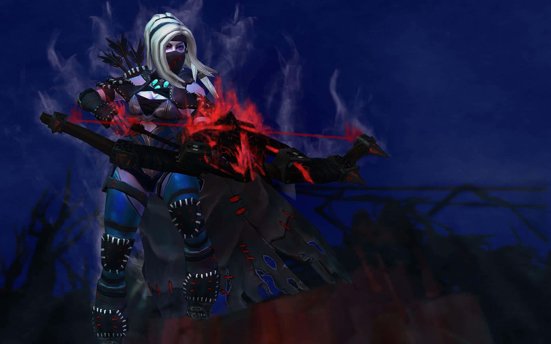 Drow Ranger, white hair, flaming bow, Full HD Desktop Wallpaper