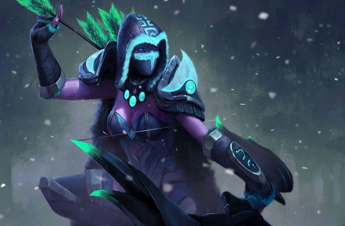 Drow Ranger, purple armor, glowing teal accents, SD Desktop Wallpaper