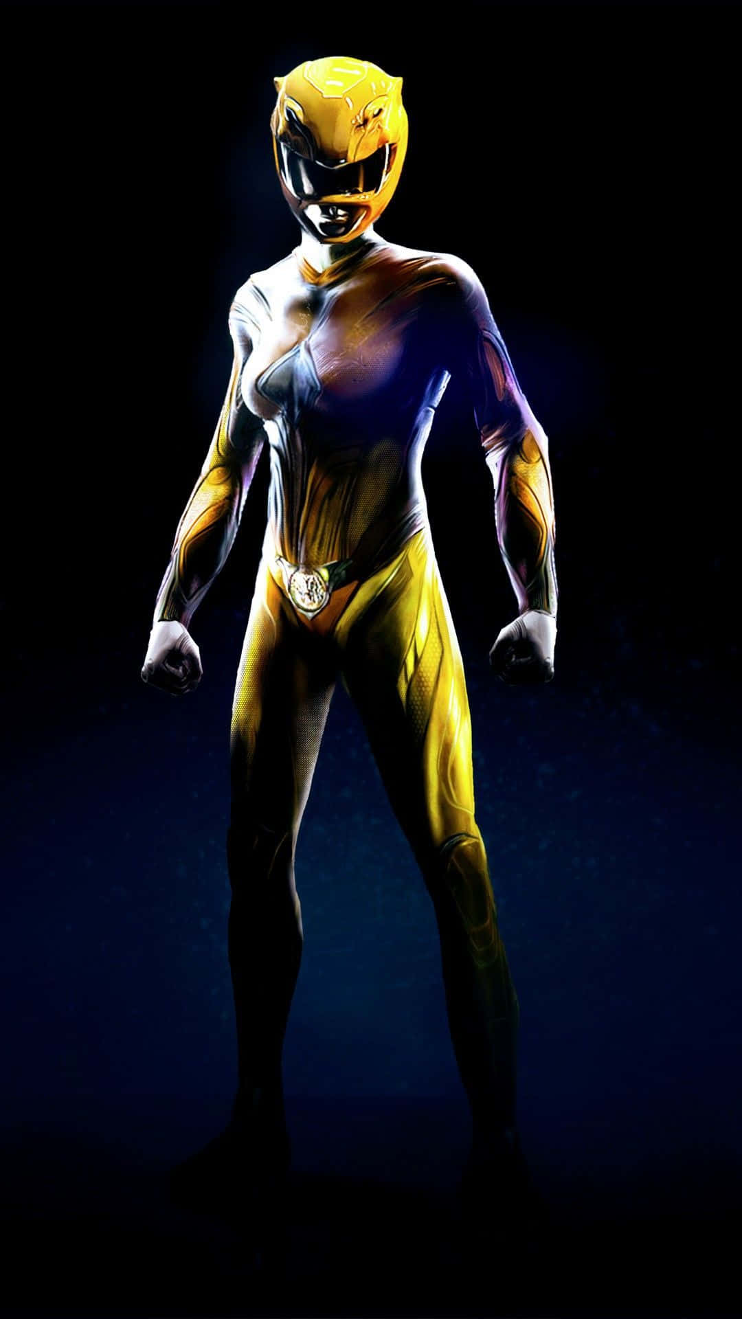 Yellow Ranger, golden armored superhero, dark cosmic backdrop, Full HD Phone Wallpaper