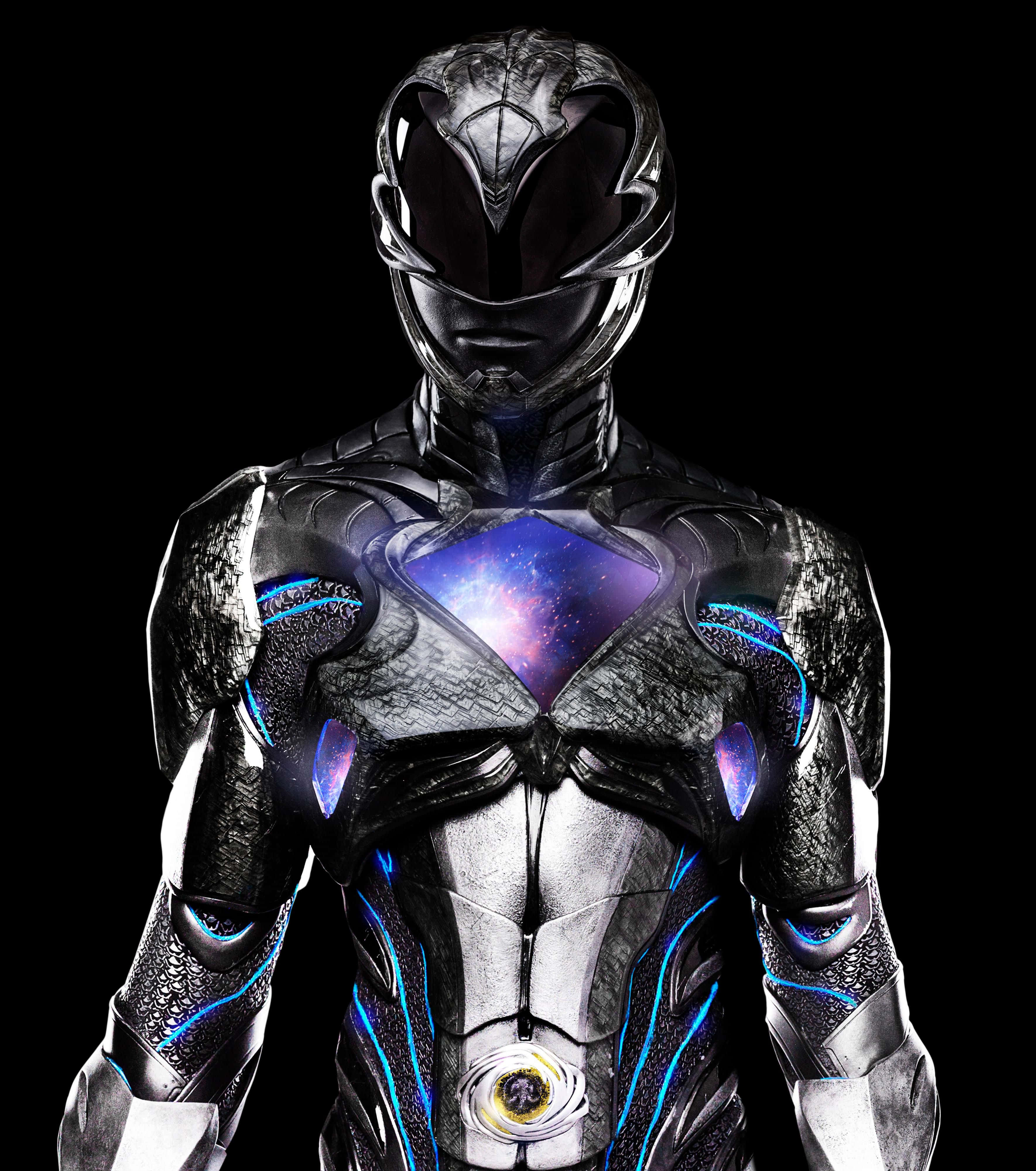 Black Ranger, Cosmic Armor, glowing blue accents, 4K Phone Wallpaper