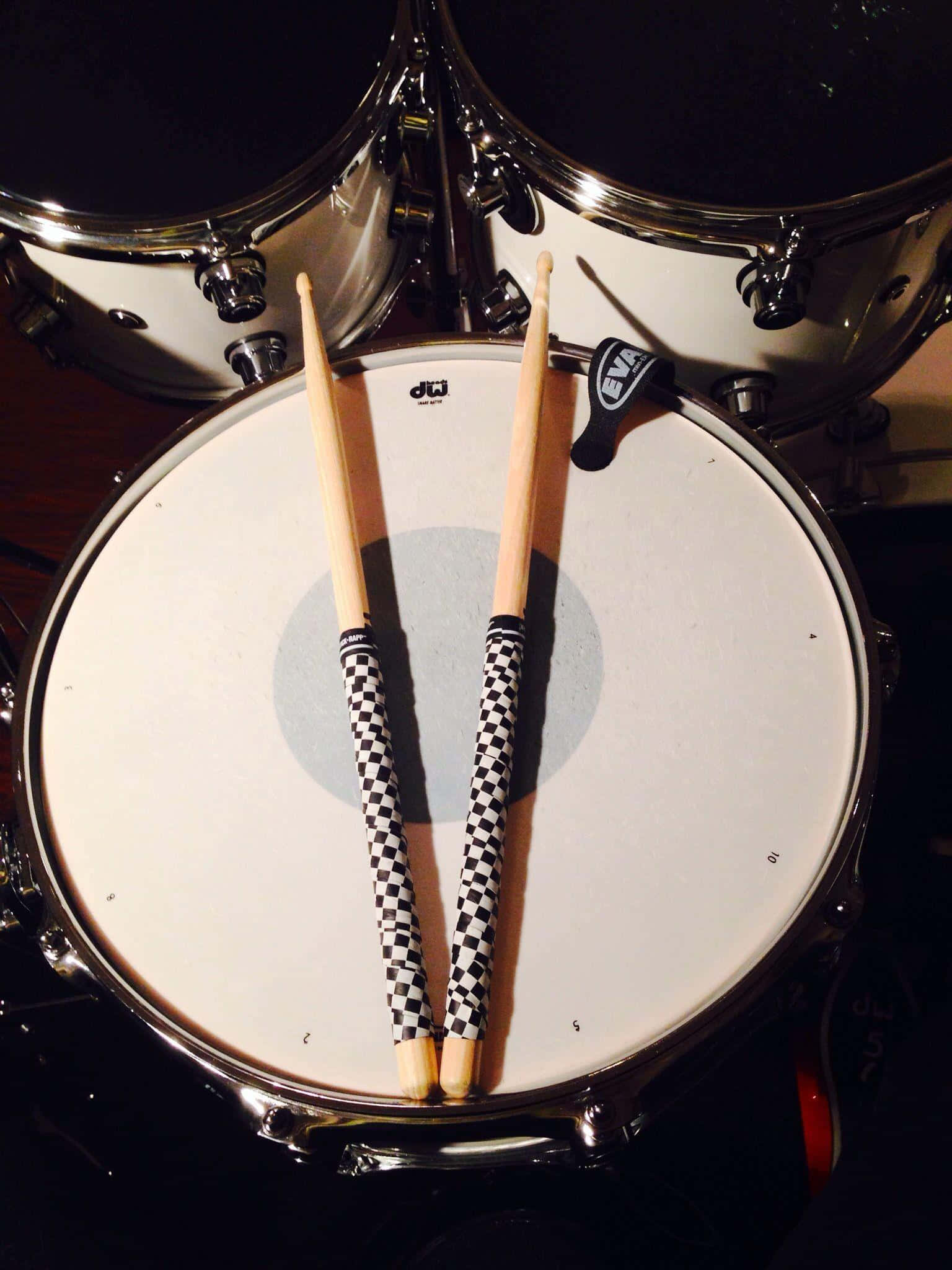 drumstickson, snare drum, white drum head, Full HD Phone Wallpaper