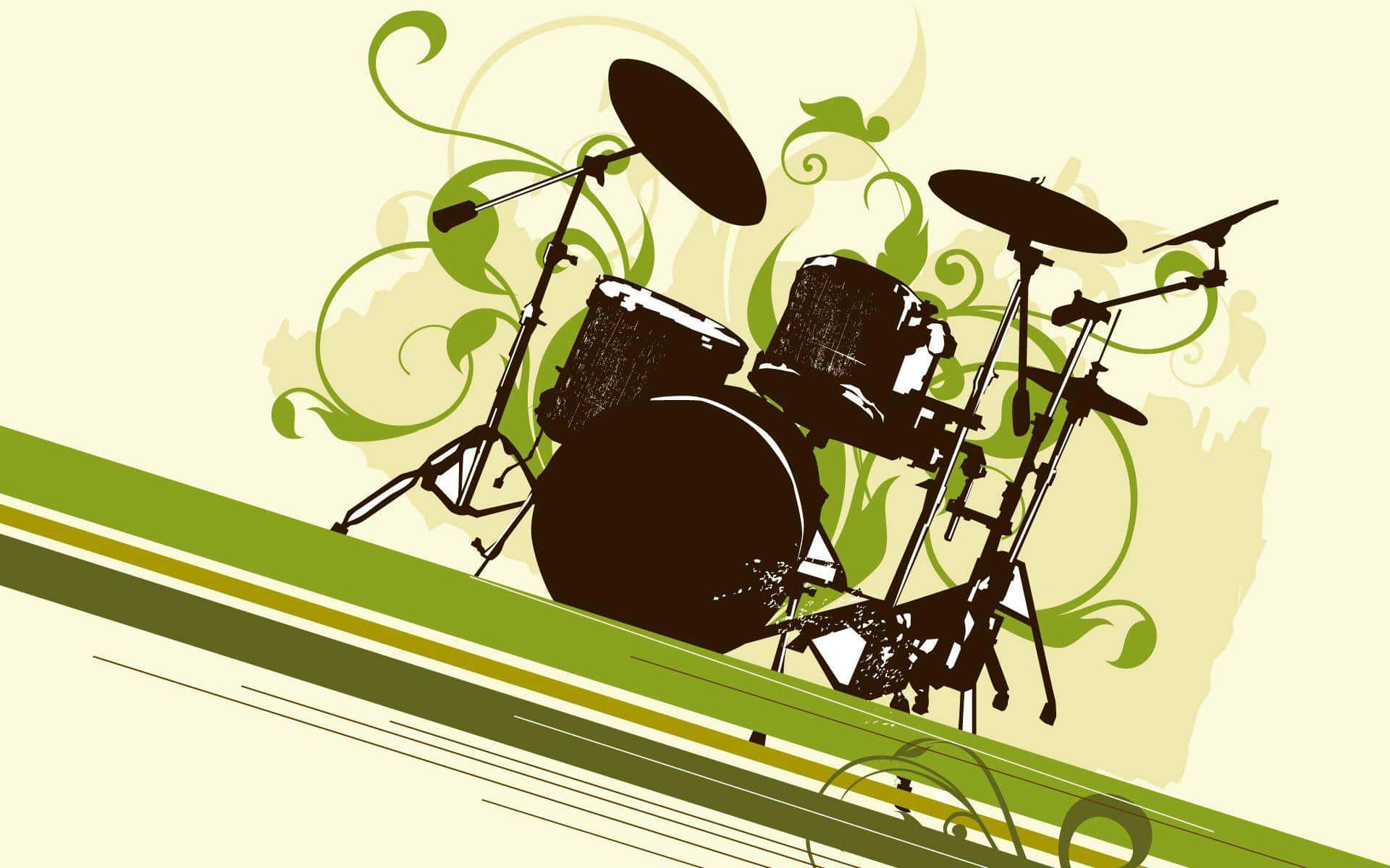abstract drum set, green swirls, stripes, Full HD Desktop Wallpaper