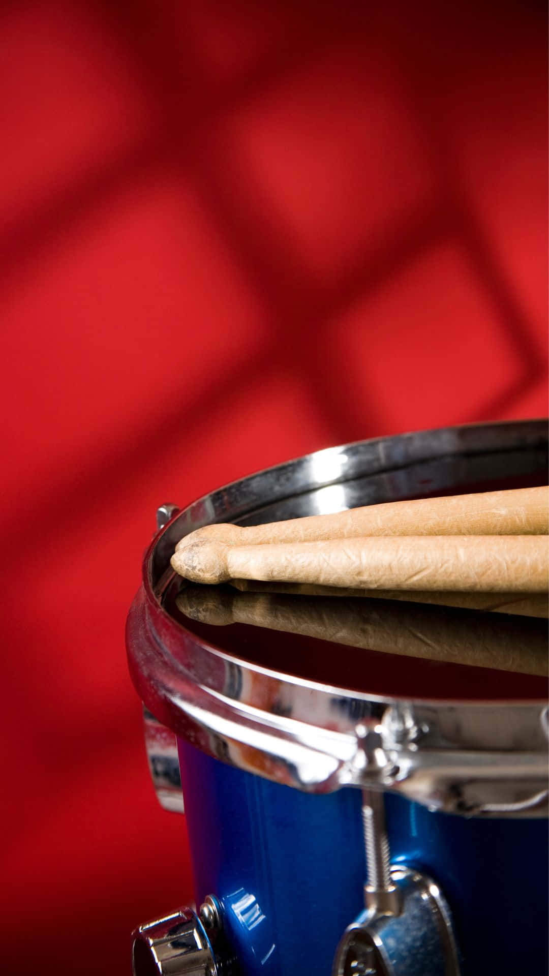 blue drum, drumsticks, chrome rim, Full HD Phone Wallpaper