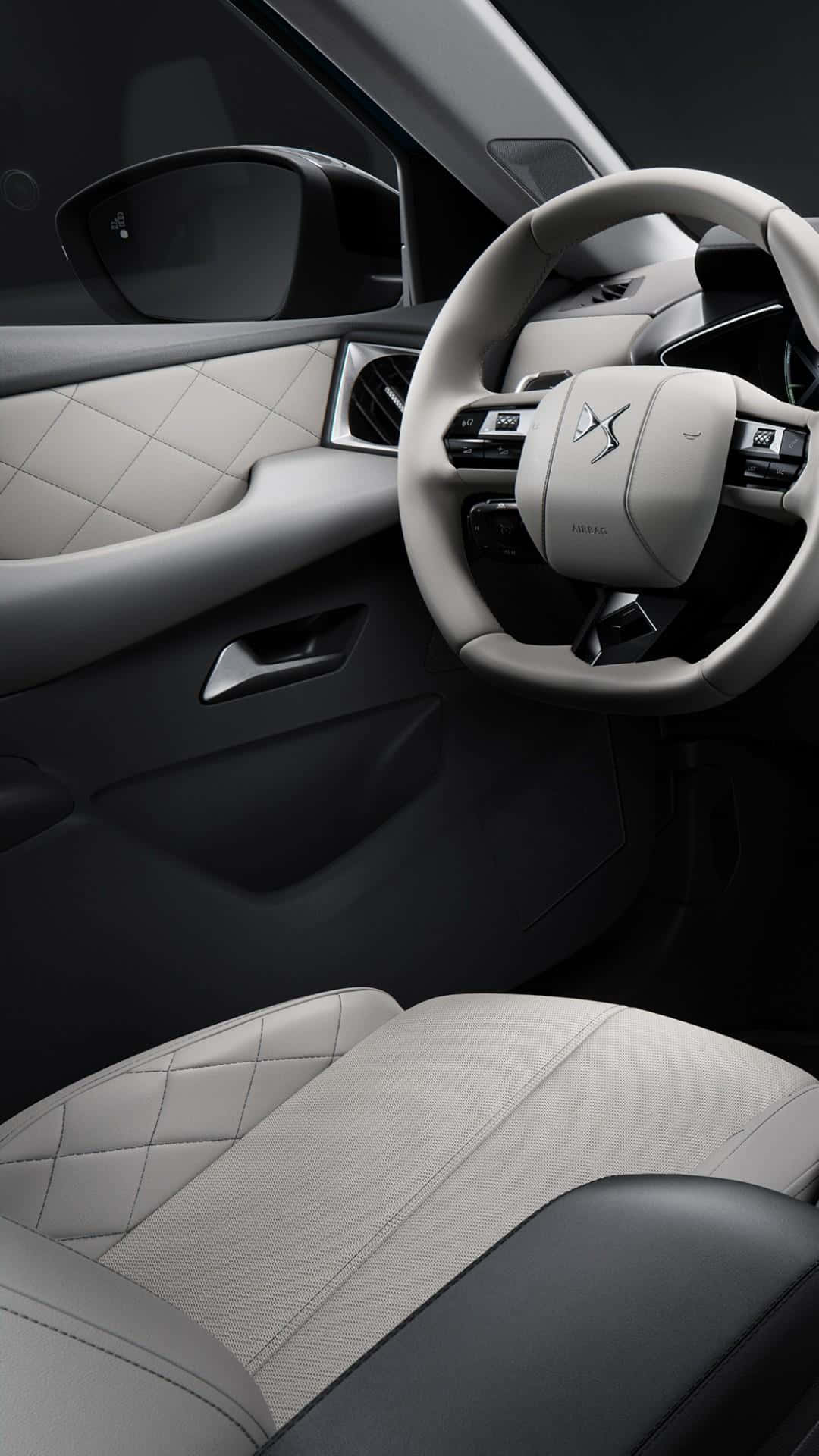 DS 3 Crossback, quilted beige leather seats, sleek gray dashboard, Full HD Phone Wallpaper
