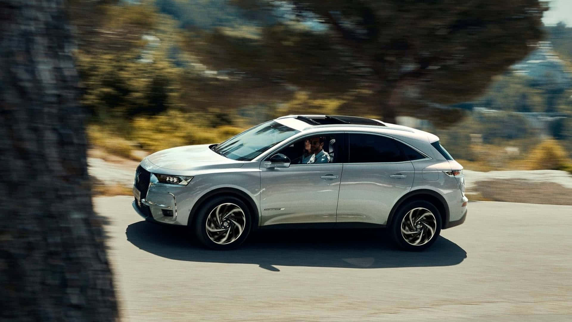 DS 7 Crossback E-Tense, silver, sunlit road, Full HD Desktop Wallpaper