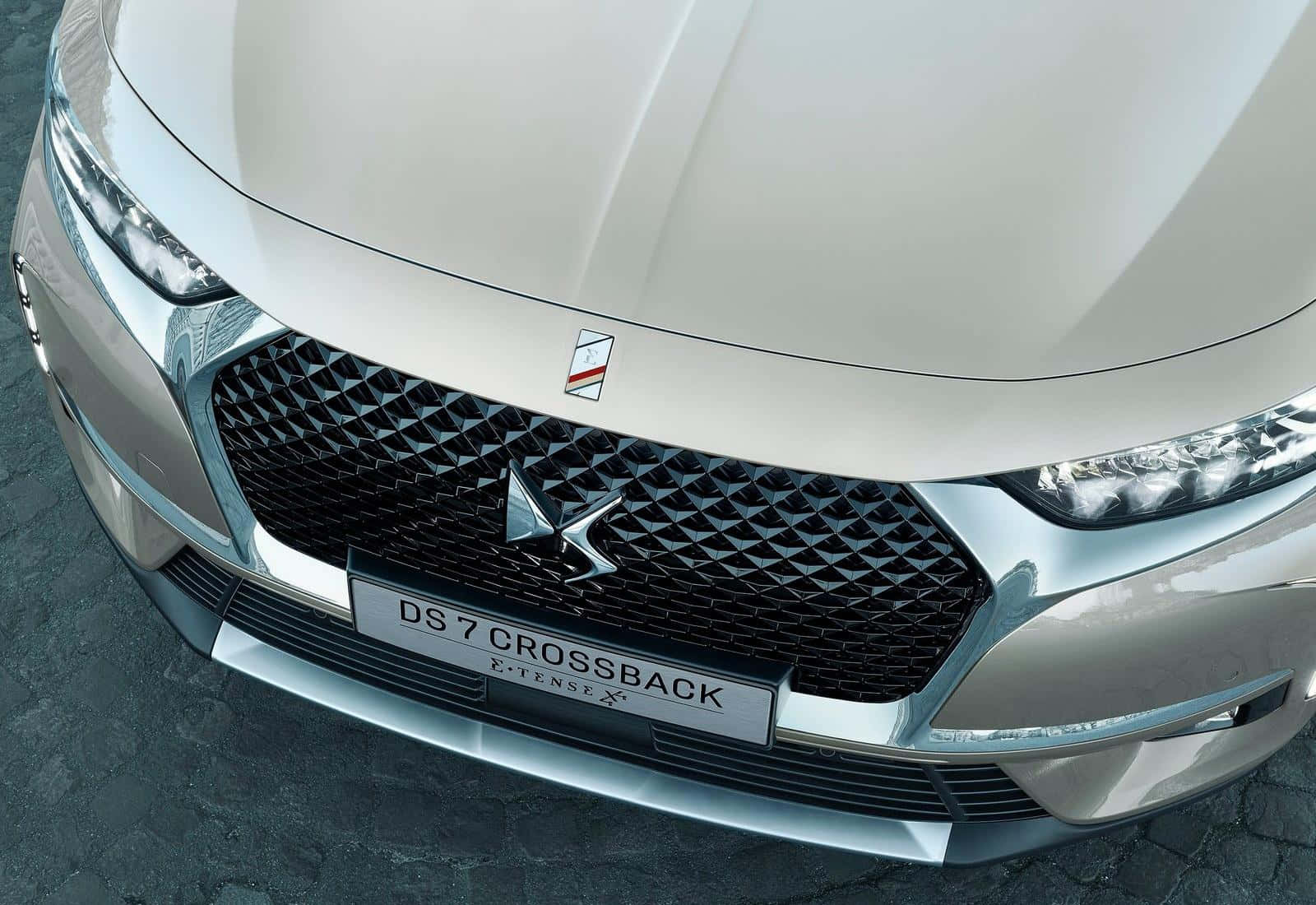 DS 7 Crossback E-Tense, beige, front grille, HD Desktop Wallpaper