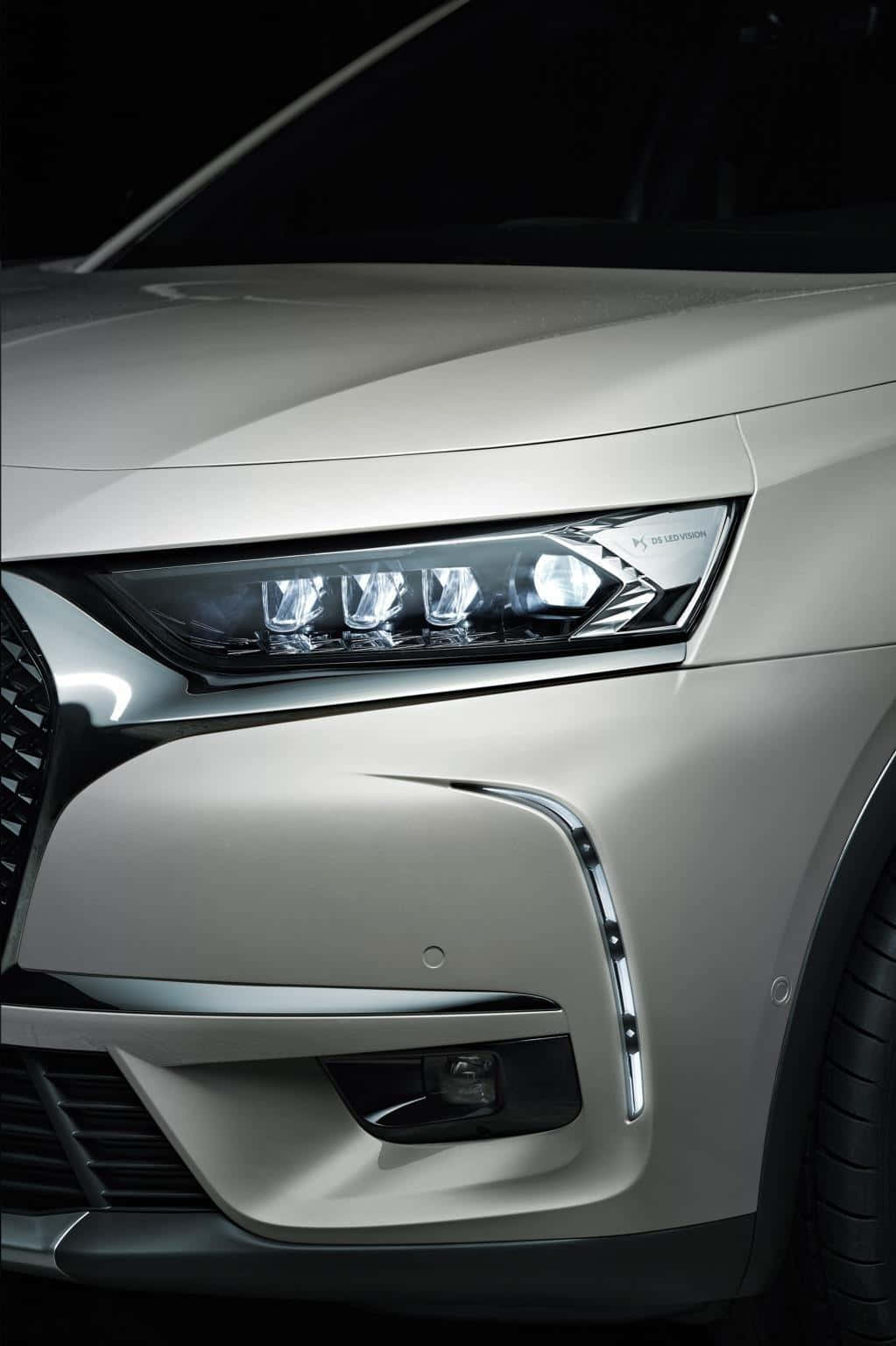 DS 7 CROSSBACK E-Tense, sleek silver SUV, illuminated LED headlight, HD Phone Wallpaper