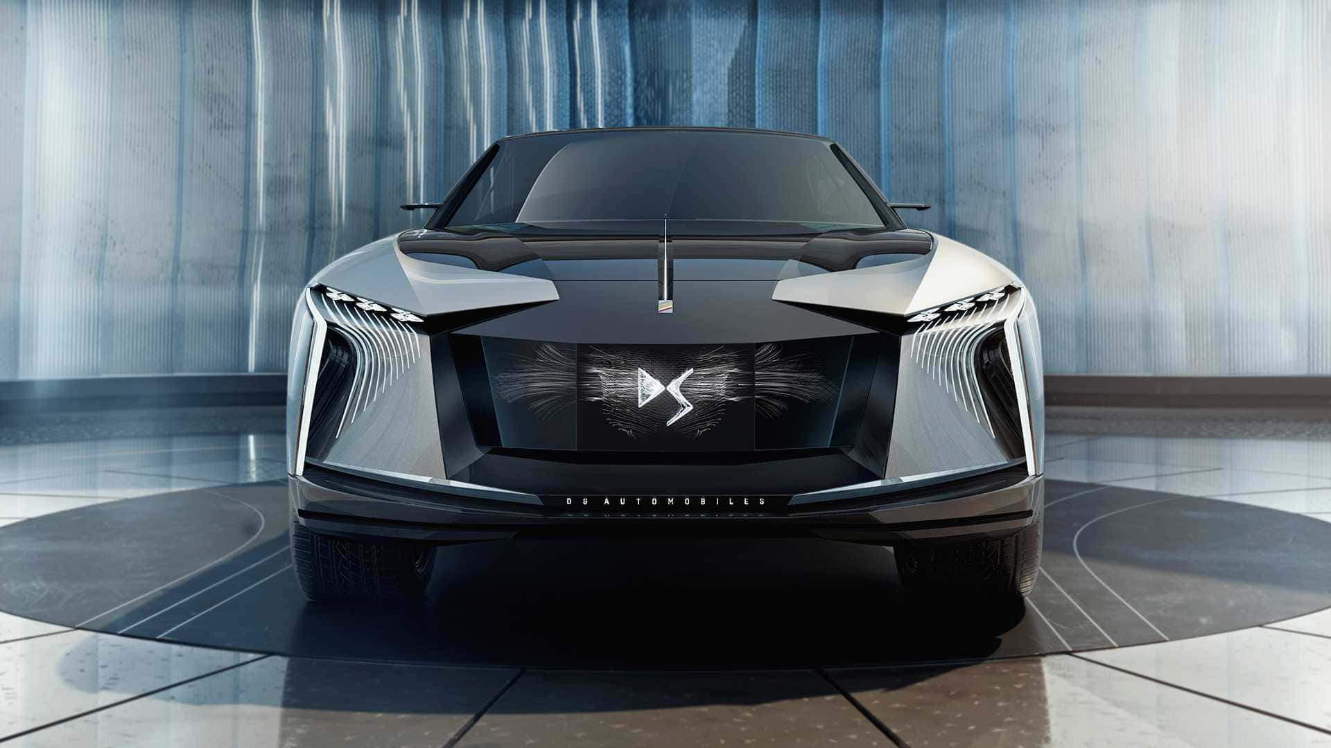 DS Automobiles, futuristic silver sports car, sharp angular headlights, Full HD Desktop Wallpaper