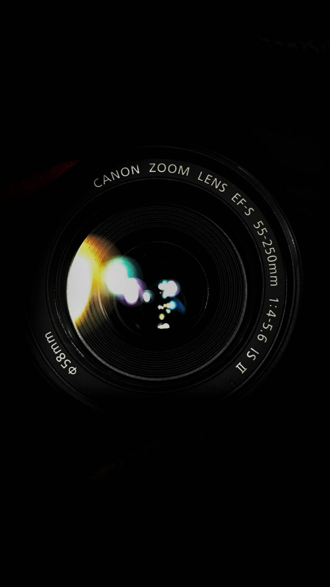 Canon zoom lens, bokeh lights, black background, Full HD Phone Wallpaper