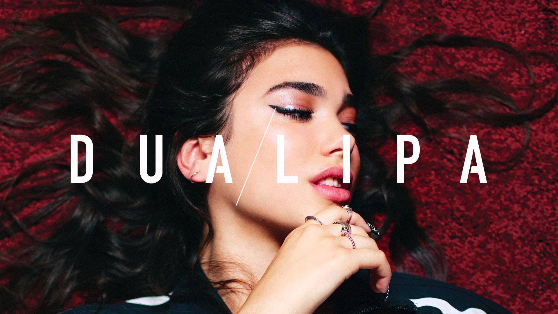 Dua Lipa, textured red background, bold makeup, Full HD Desktop Wallpaper