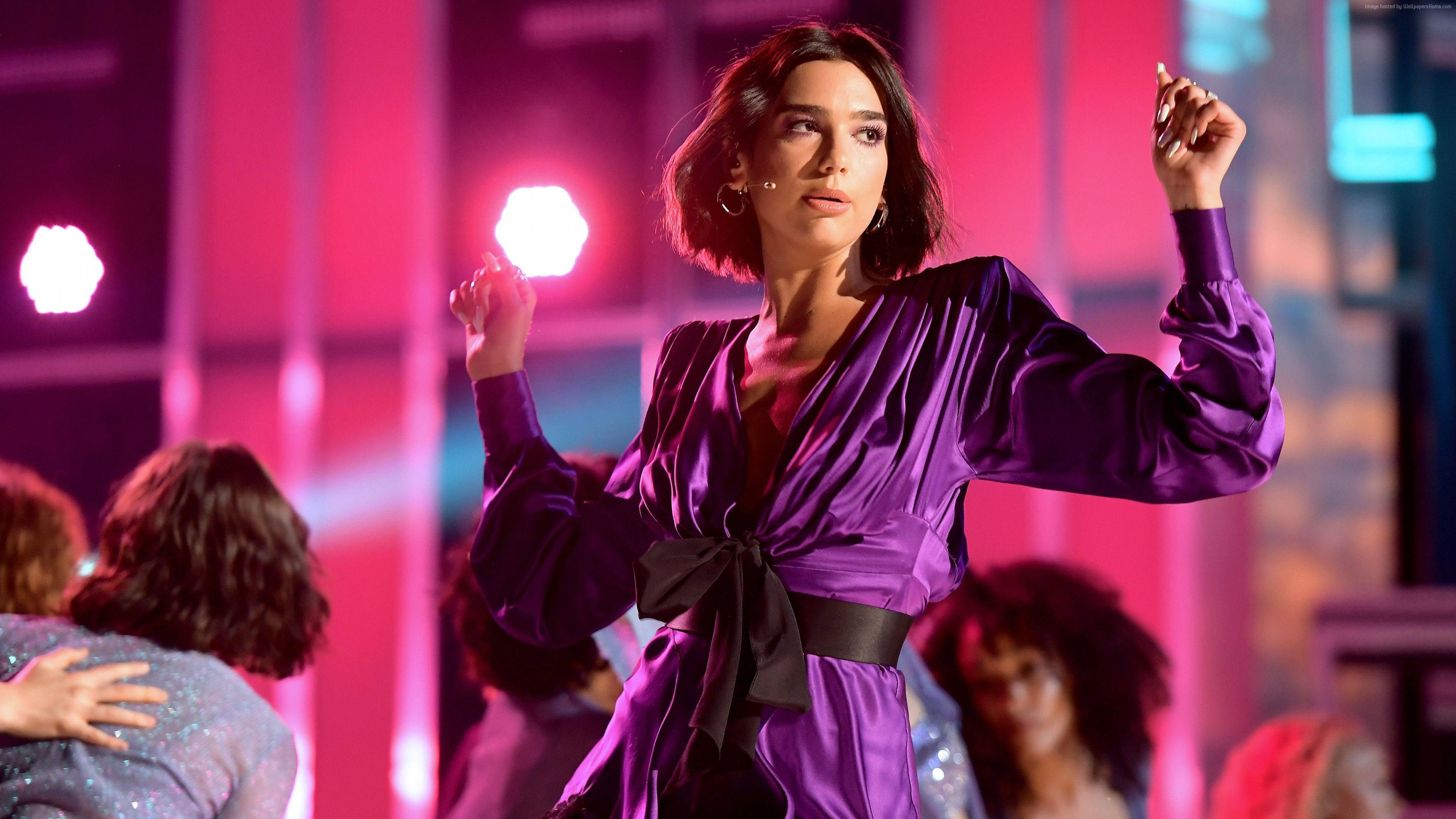 Dua Lipa, 2018 Billboard Music Awards, shimmering purple satin dress, 4K Desktop Wallpaper