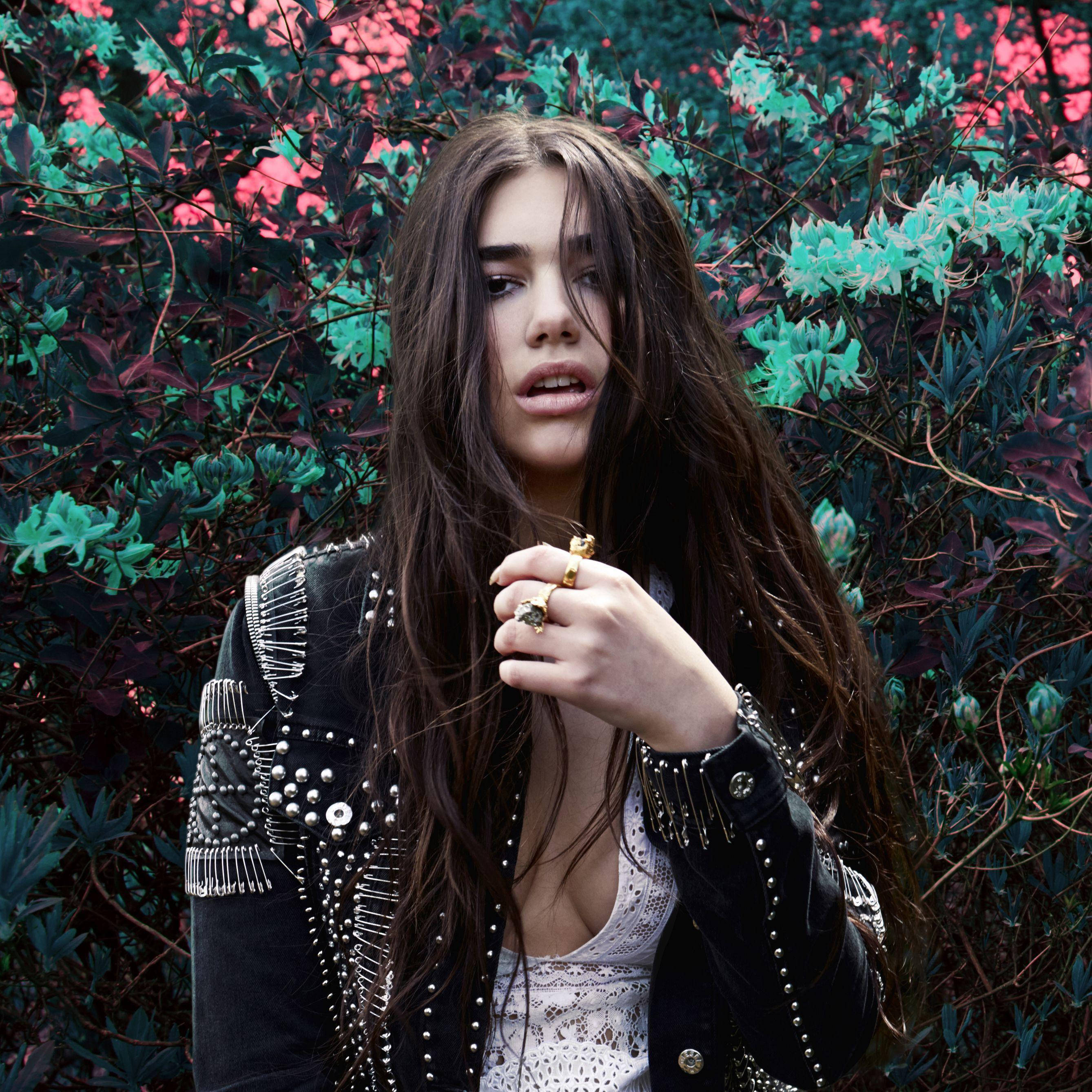 Dua Lipa, emo aesthetic, studded black jacket, 2K Desktop Wallpaper