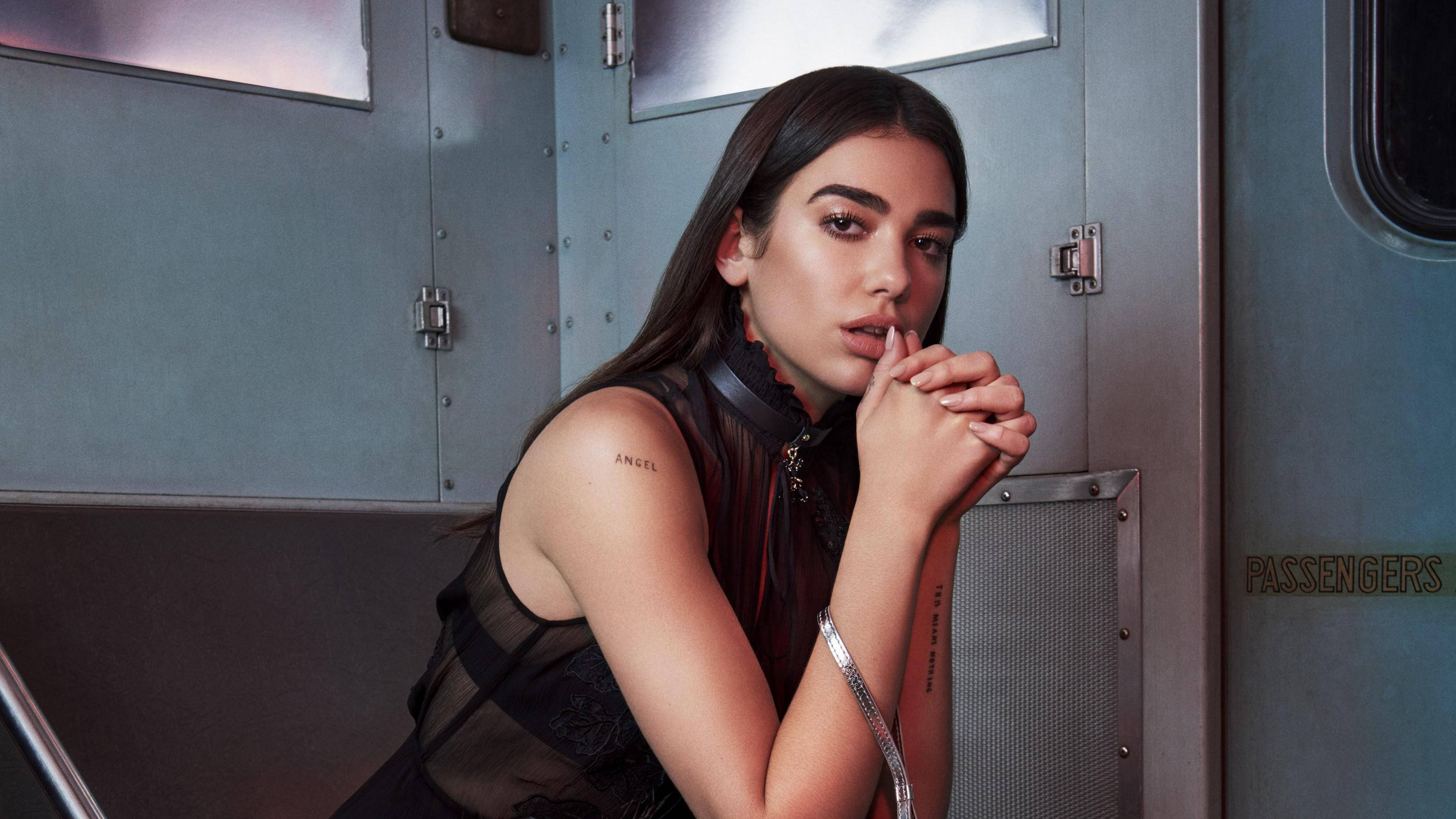 Dua Lipa, 4K, angel tattoo, 4K Desktop Wallpaper