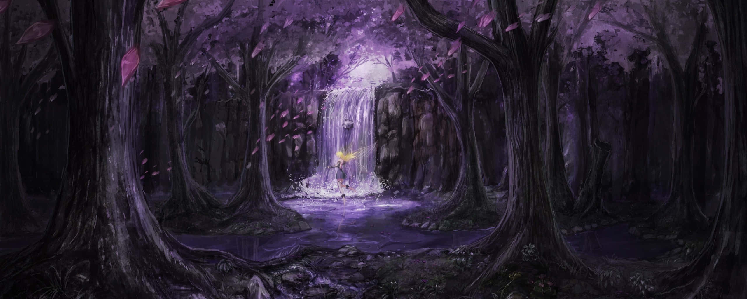 Dual Monitor Anime, fairy, magical forest, 2K Desktop Wallpaper