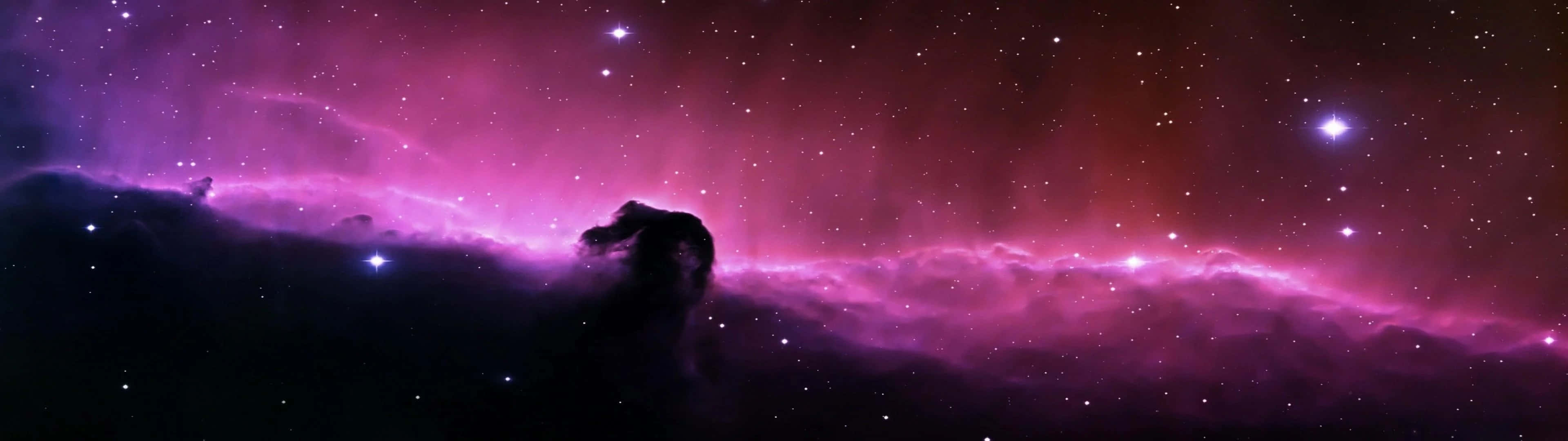 Dual Screen Space, cosmic nebula, vibrant purple, 4K Desktop Wallpaper