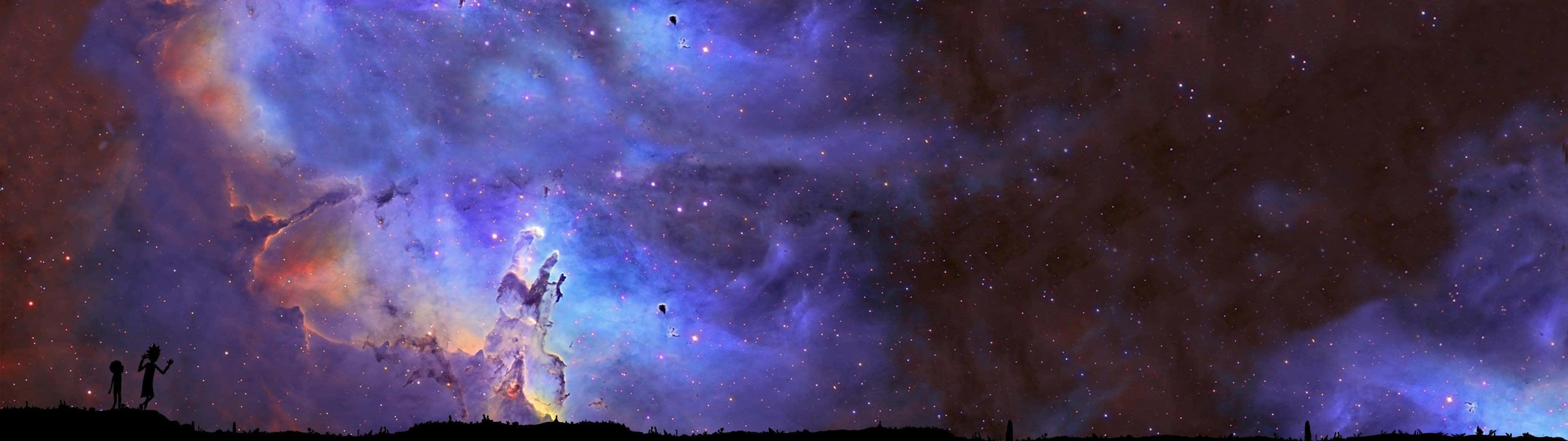 Dual Screen Space, cosmic nebula, purple, 4K Desktop Wallpaper