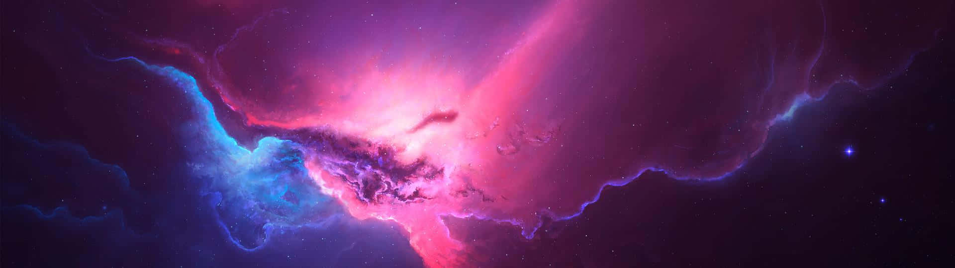 Dual Screen Space, cosmic nebula, vivid pink, Full HD Desktop Wallpaper