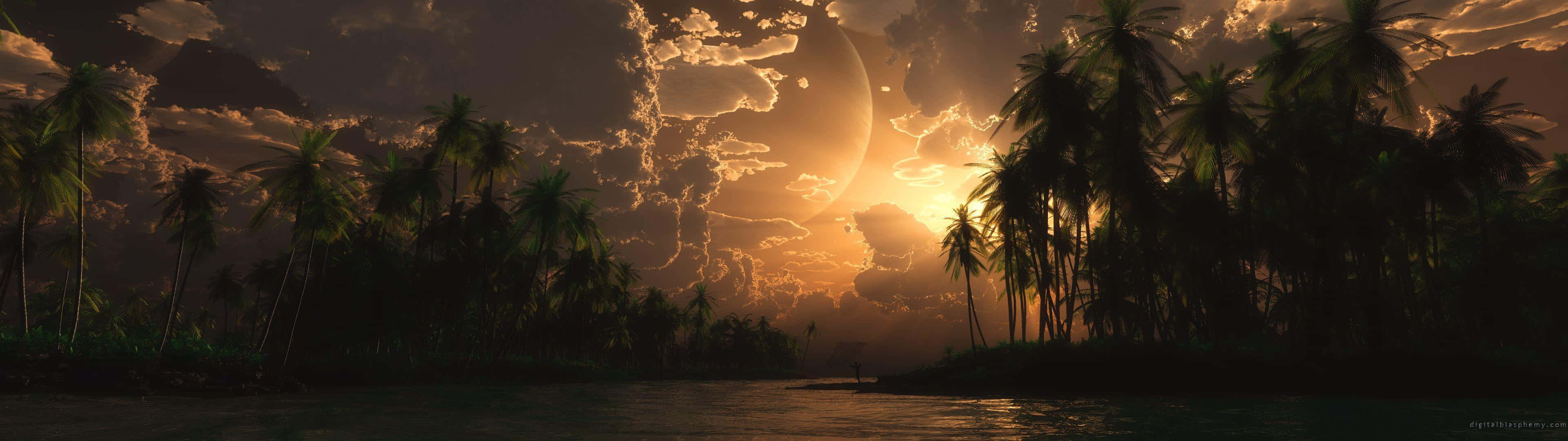 3840 x 1080, curved monitor, illuminated speakers, 4K Desktop Wallpaper