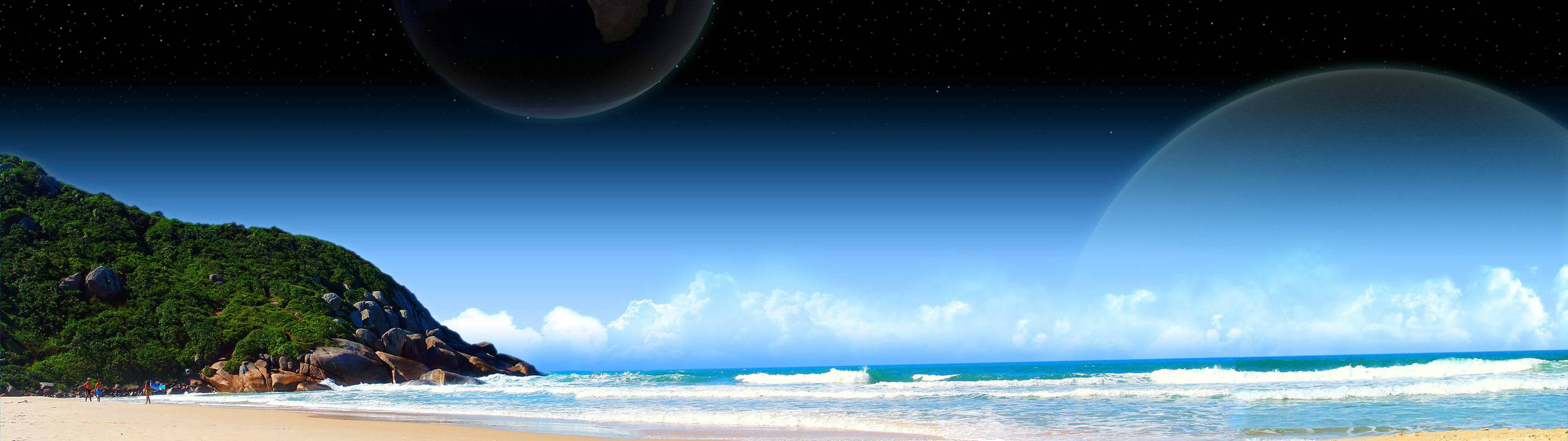 3840x1080, dual monitor, beach, 4K Desktop Wallpaper