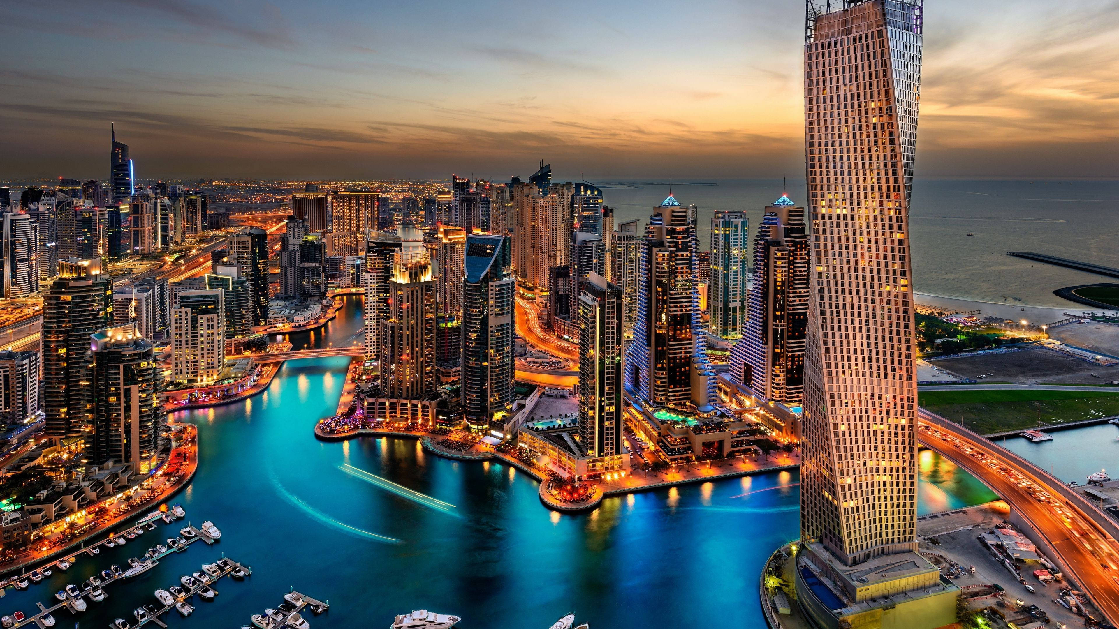 Dubai, skyscrapers, dusk, 4K Desktop Wallpaper