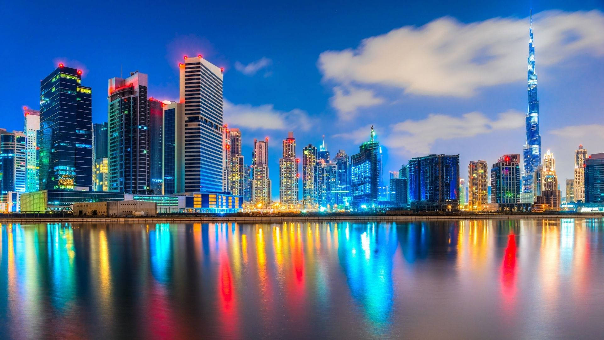 Dubai, twilight, skyscrapers, Full HD Desktop Wallpaper