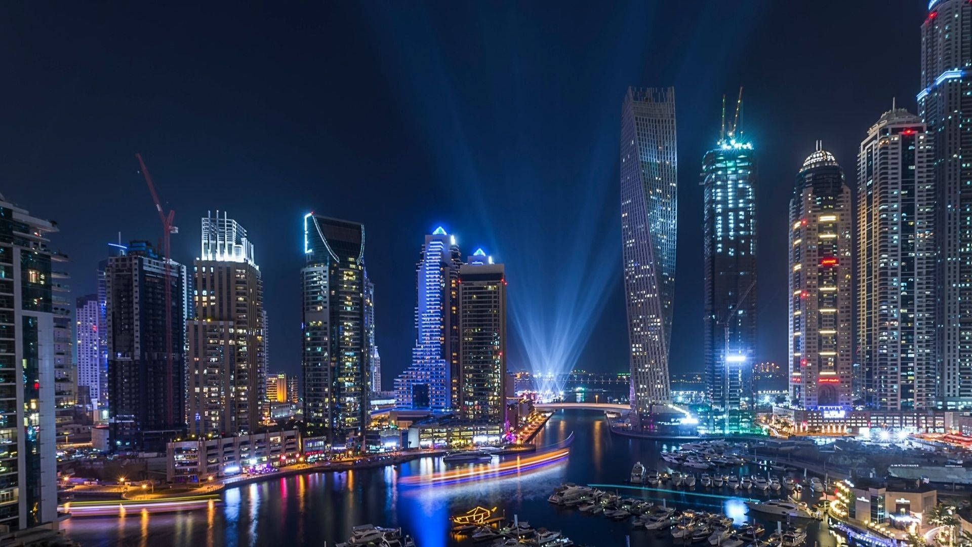 Dubai, nighttime cityscape, towering skyscrapers, Full HD Desktop Wallpaper