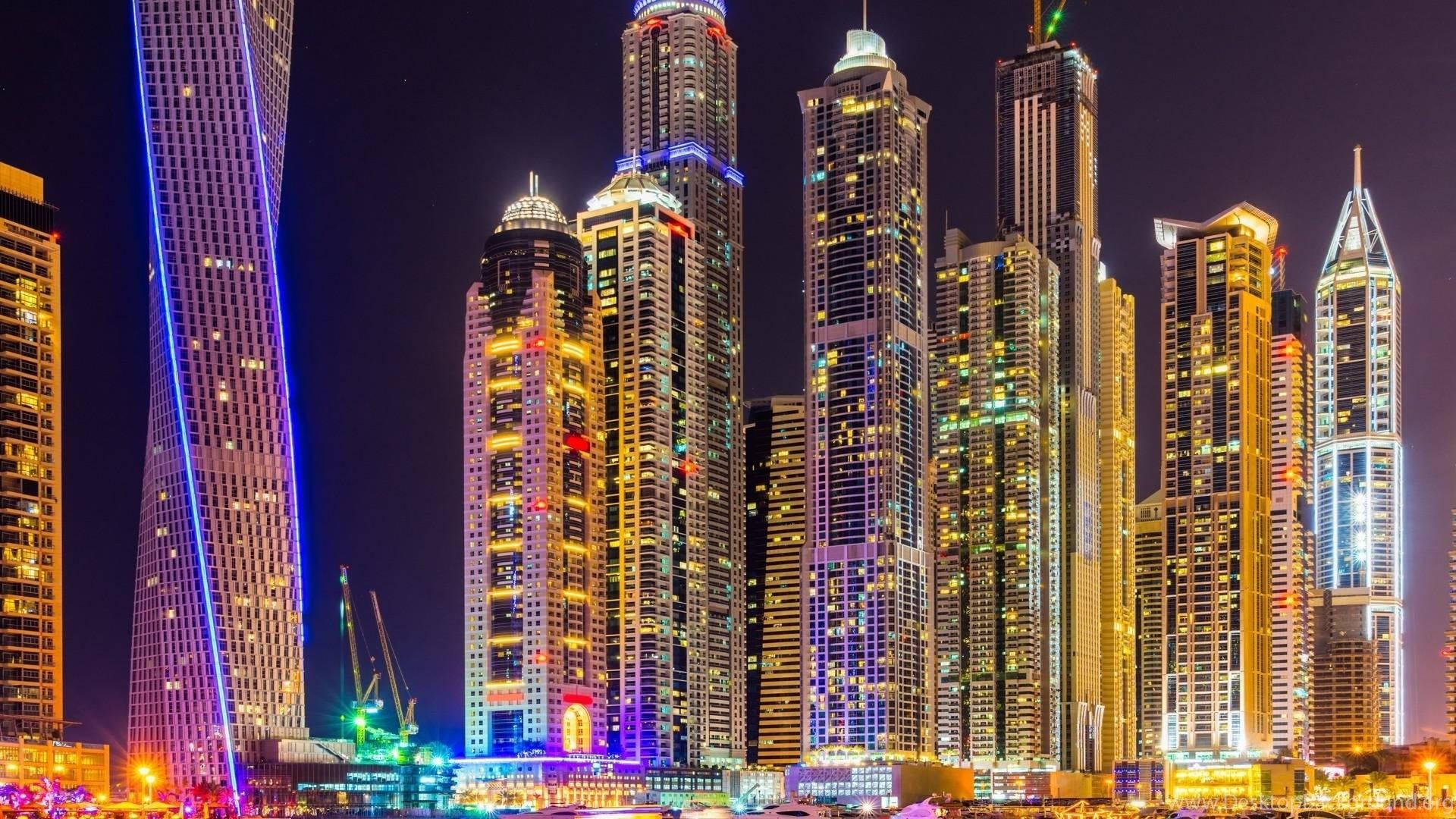 Dubai, nighttime cityscape, skyline, Full HD Desktop Wallpaper
