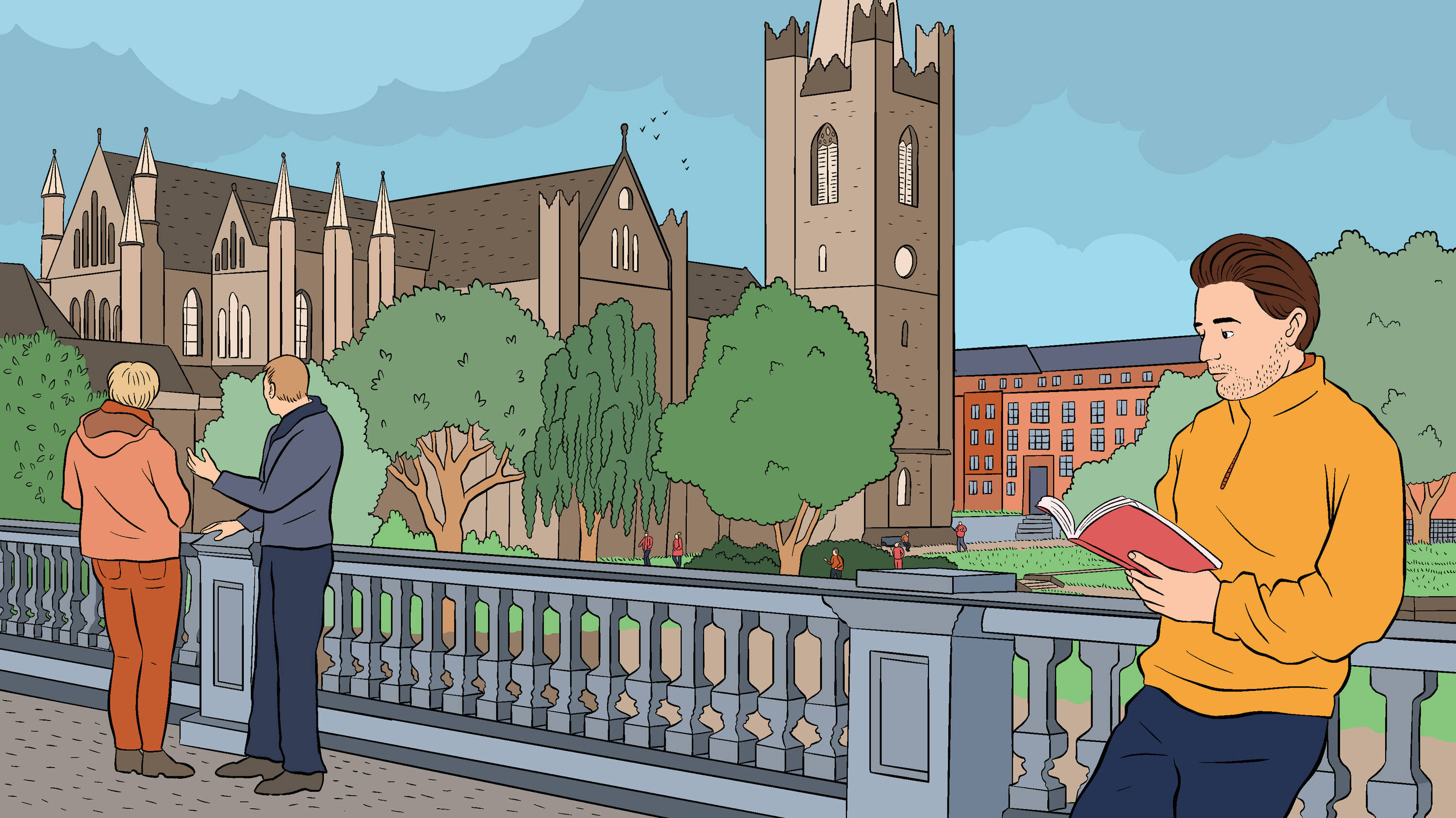 Dublin, Gothic cathedral, orange sweater, 2K Desktop Wallpaper
