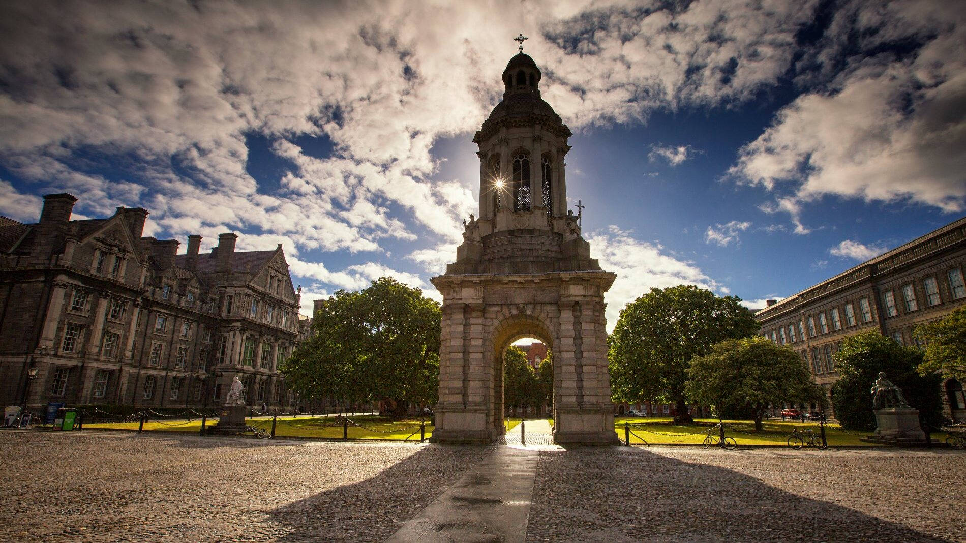 Dublin, historic stone archway, grand university buildings, HD Desktop Wallpaper