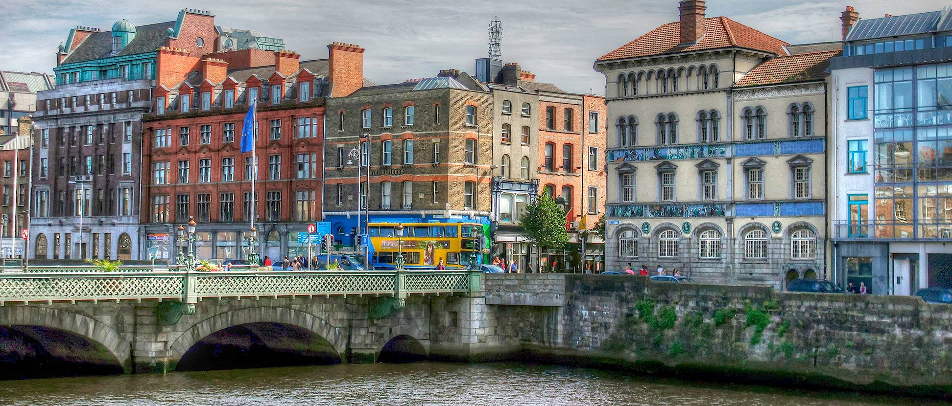 Dublin, riverscape, historic brick buildings, Full HD Desktop Wallpaper