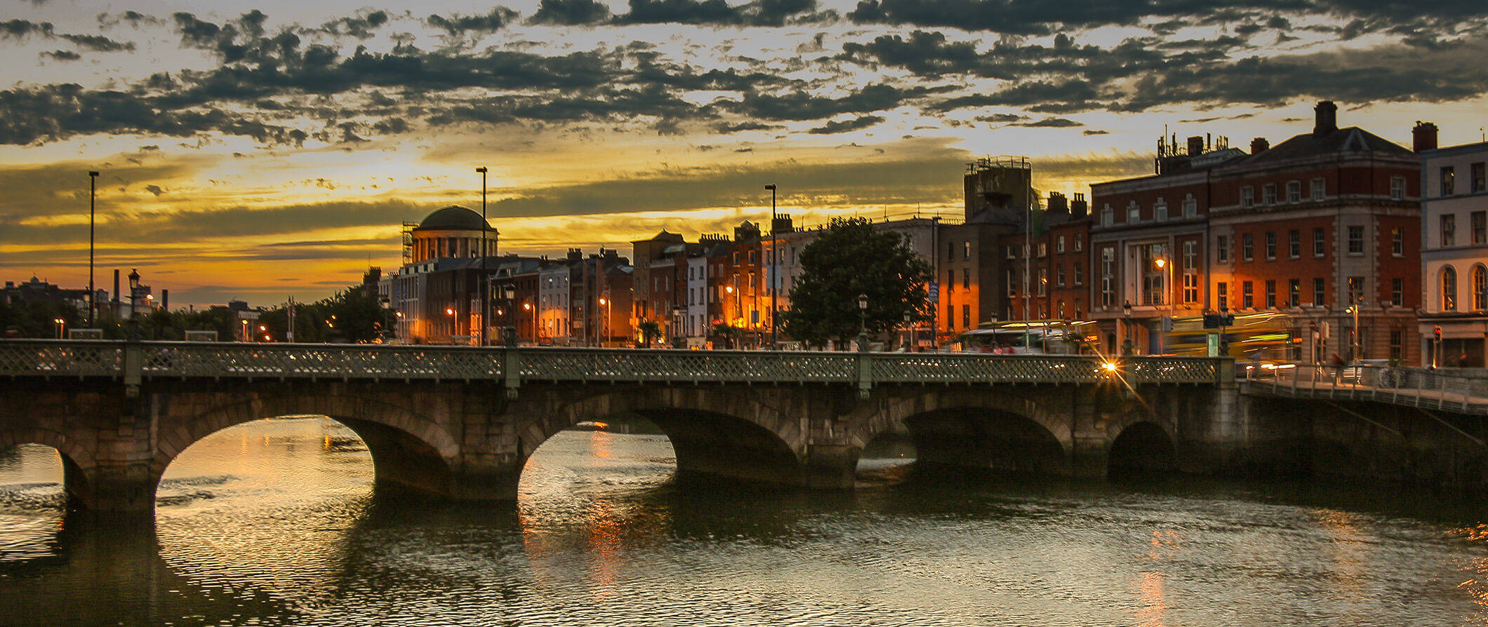 sunset, Dublin, stone bridge, Full HD Desktop Wallpaper